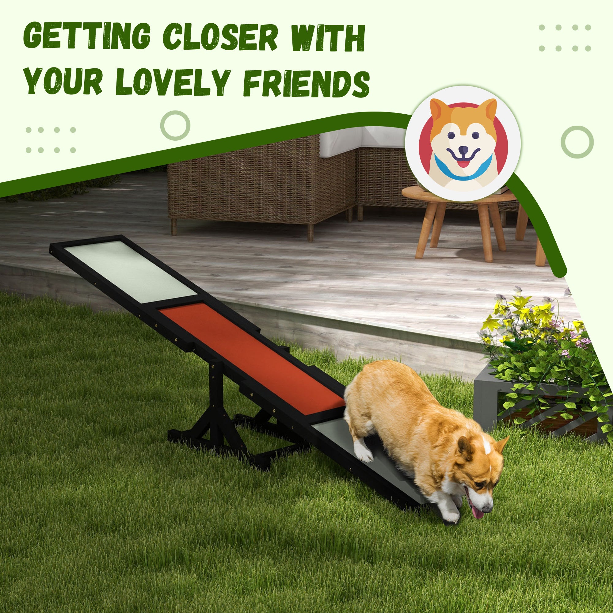 PawHut Wooden Pet Seesaw for Big Dogs, Dog Agility Equipment with Anti-Slip Surface - Black - North Peak Garden Furniture