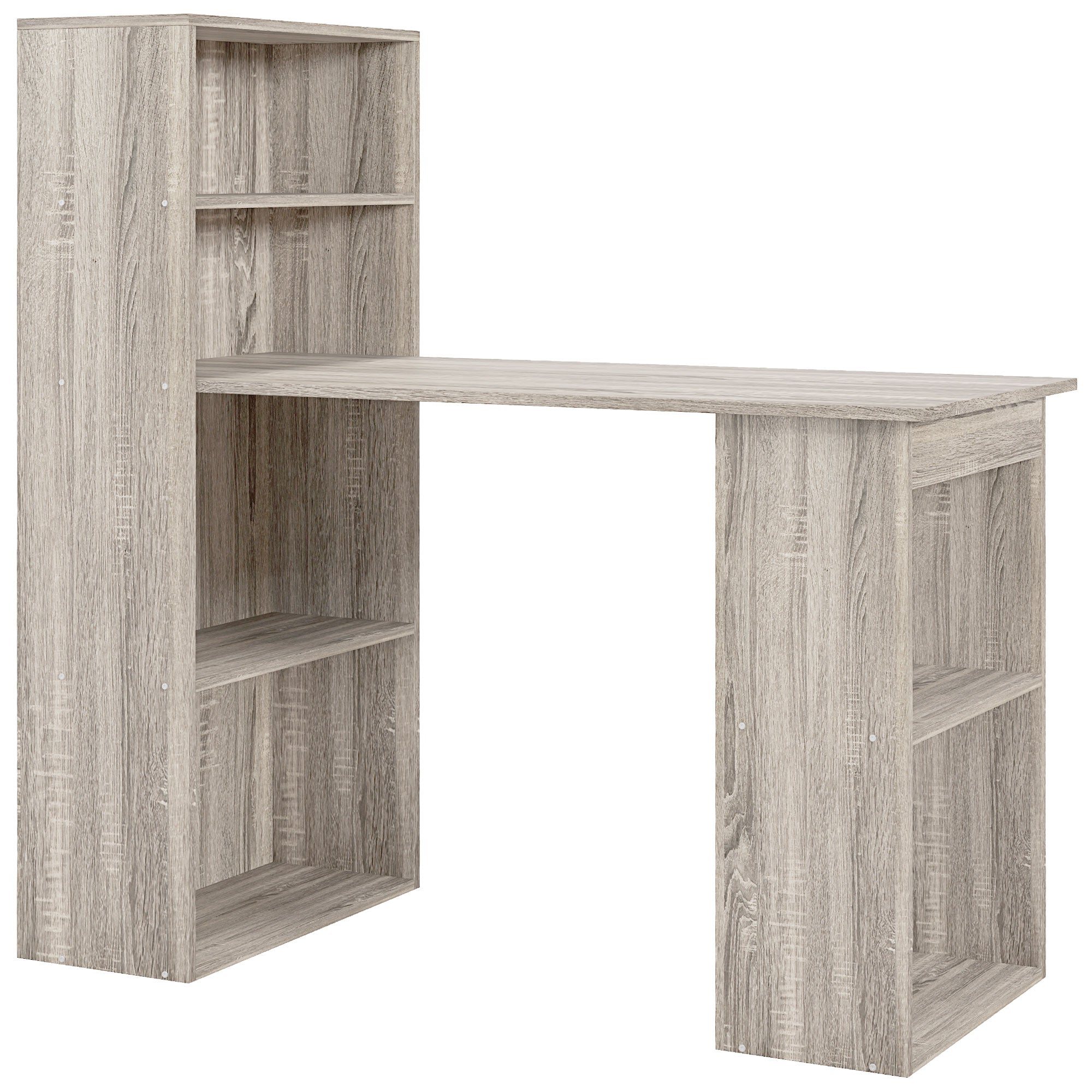 HOMCOM 120cm Modern Computer Desk Bookshelf Study Table Workstation PC Laptop Writing Home Office 6 Shelves, Grey Wood-Effect - North Peak Garden Furniture