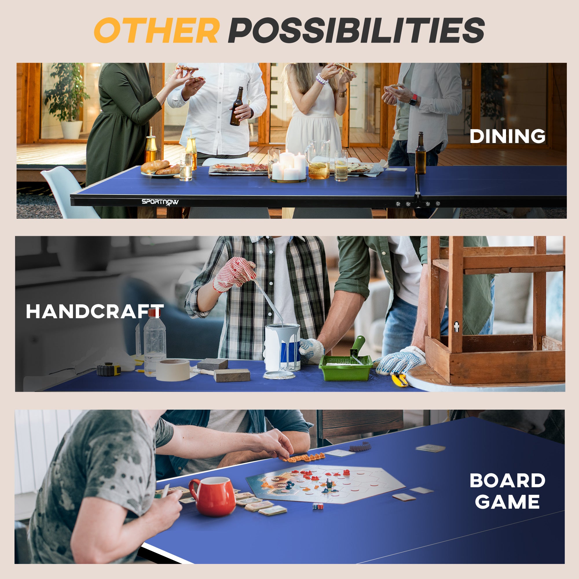 SPORTNOW 9FT Folding Table Tennis Table, with 8 Wheels, for Indoor Use - Blue - North Peak Garden Furniture