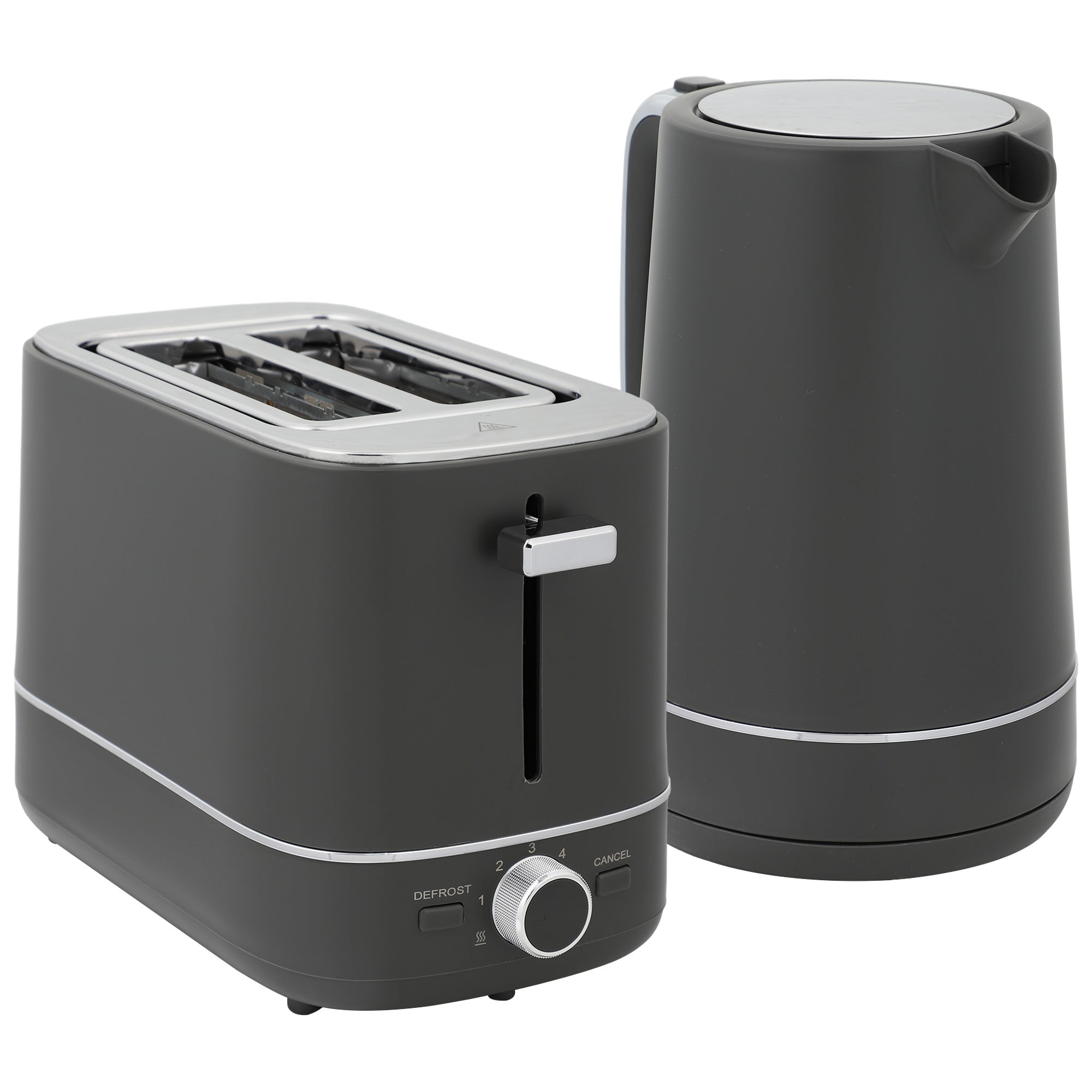 HOMCOM Kettle and Toaster Set, 1.7L 3000W Fast Boil Kettle & 2 Slice Toaster Kitchen Set with 6 Level Browning Controls, Defrost, Reheat, Grey - North Peak Garden Furniture