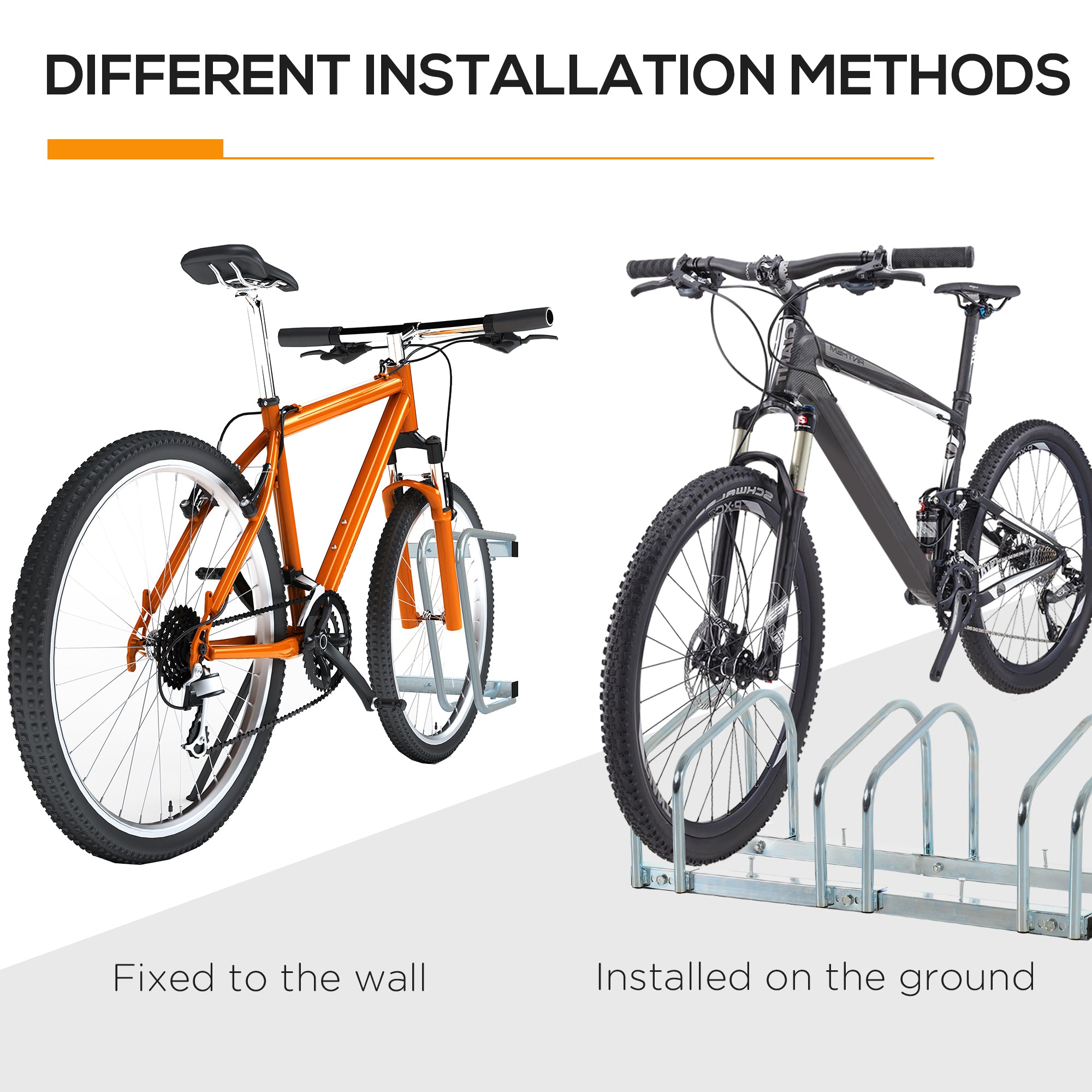 HOMCOM Bike Stand Parking Rack Floor or Wall Mount Bicycle Cycle Storage Locking Stand 76L x 33W x 27H (3 Racks, Silver) - North Peak Garden Furniture