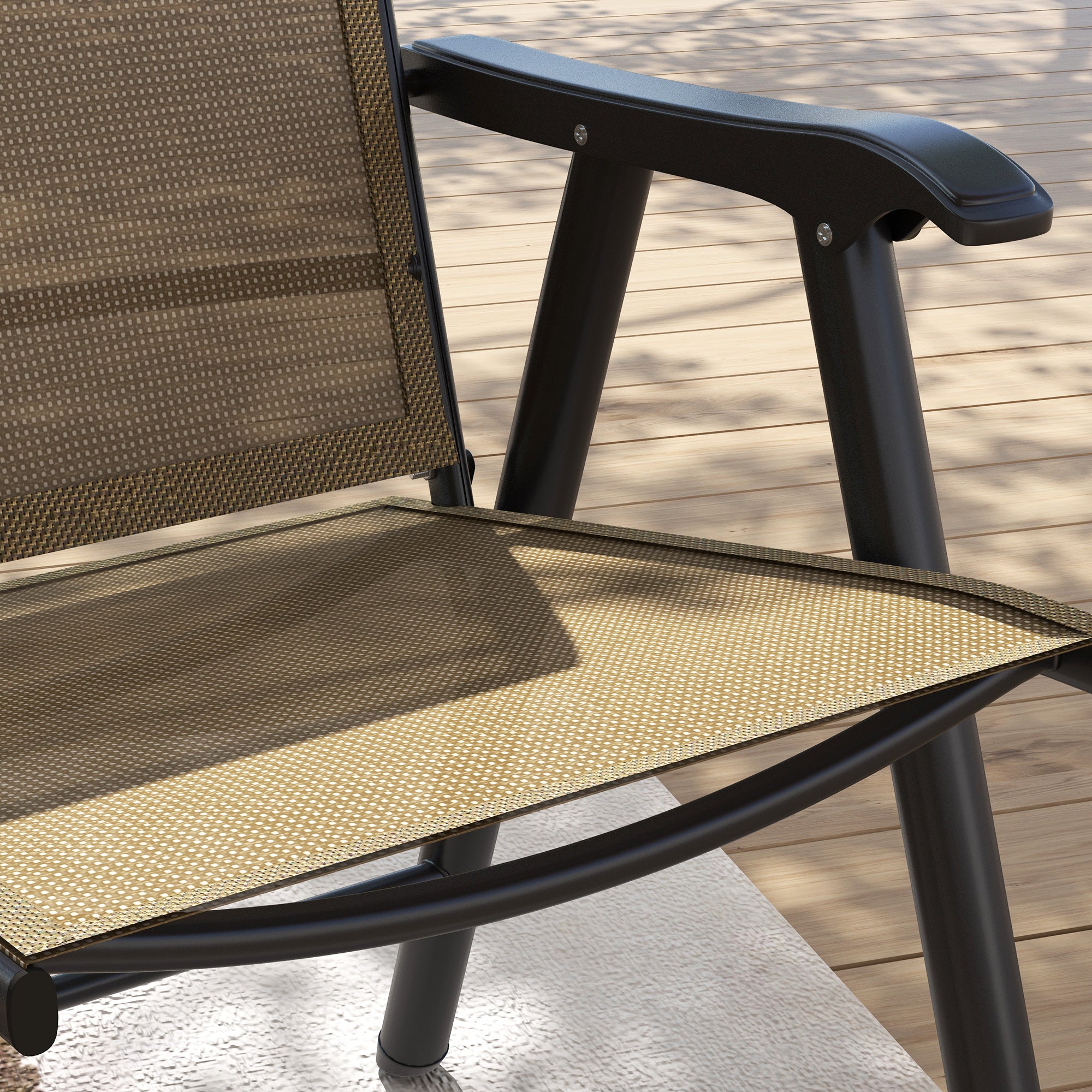 Outsunny Set of 4 Foldable Metal Garden Chairs Outdoor Patio Park Dining Seat Furniture Light Brown - North Peak Garden Furniture