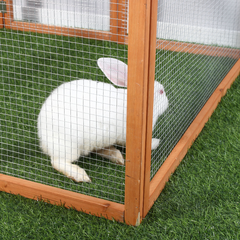 Pawhut Rabbit Run Wooden Rabbit Hutch Cage 6ft with Wire Mesh, Openable Roof, Play Space for Outdoor, 181 x 100 x 48 cm