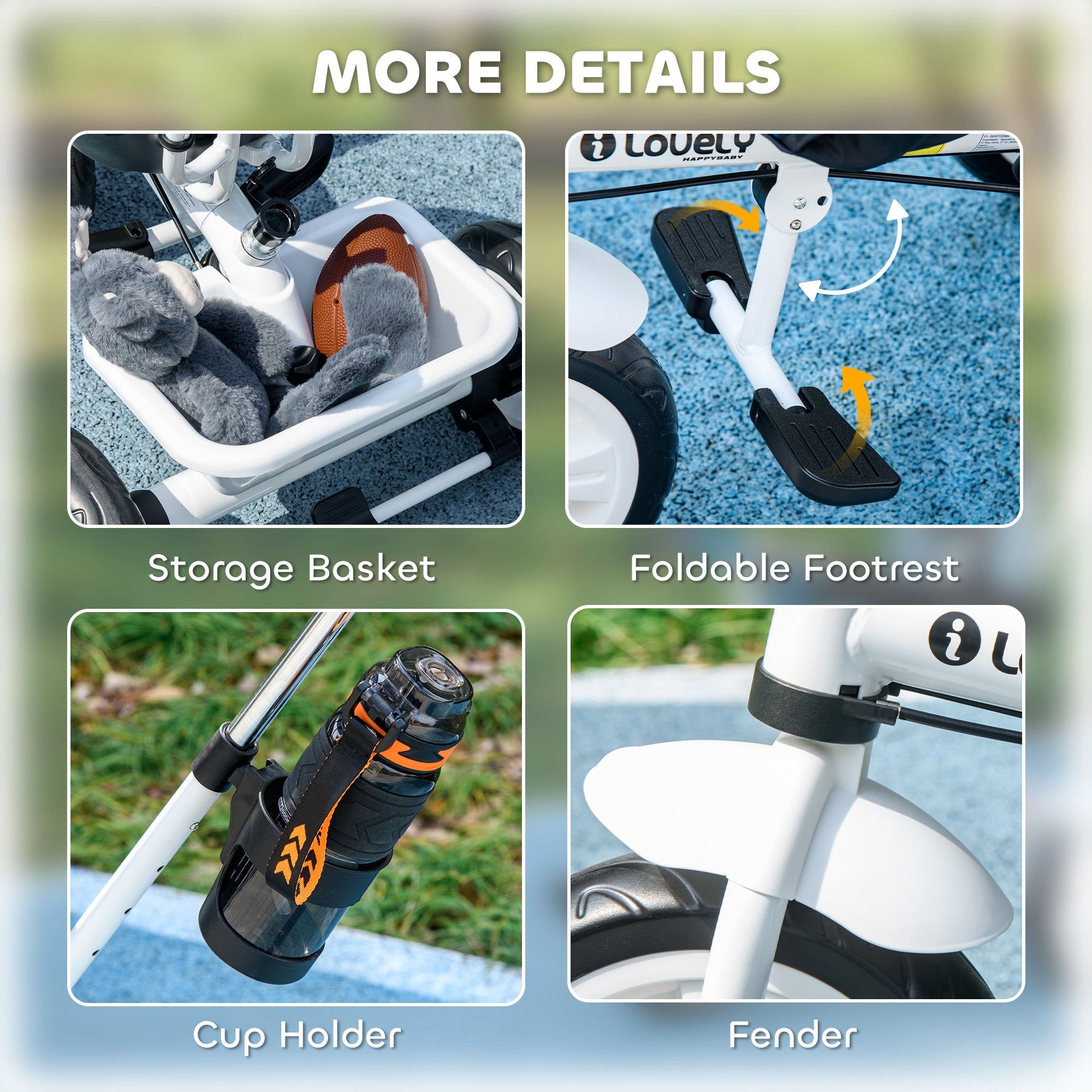 HOMCOM 6 in 1 Tricycle for Kids with 5-point harness straps, Removable Canopy, White