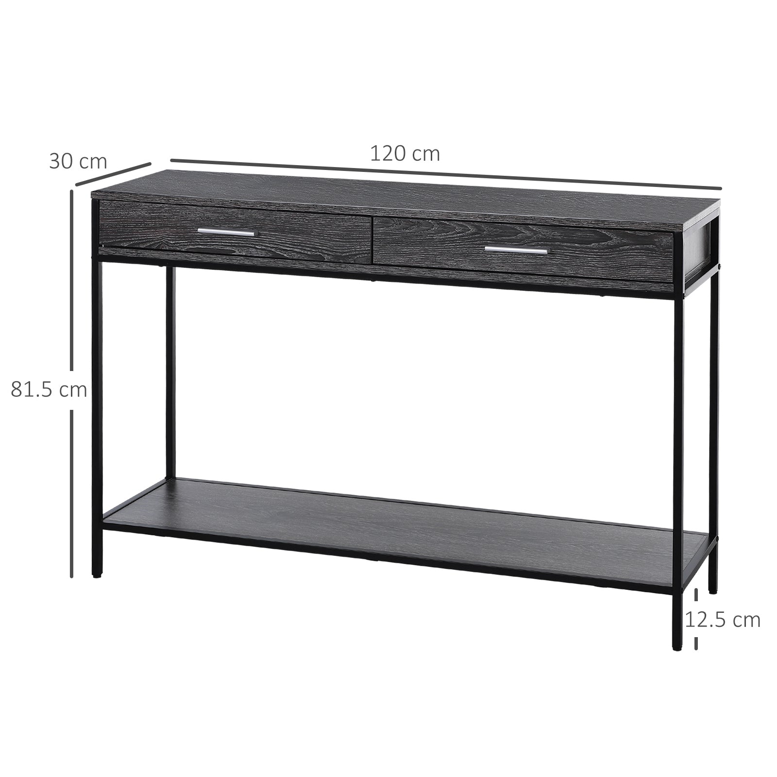 HOMCOM Console Table Worktop Bottom Shelf Home Two Drawer Industrial Minimal Style Grey Wood Tone Effect - North Peak Garden Furniture