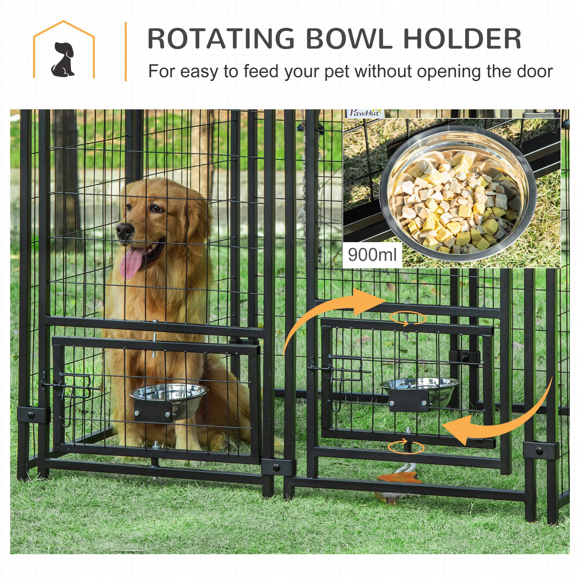 PawHut Outdoor Dog Kennel with Rotating Bowl Holders, Water and UV-Resistant Cover for Medium & Small Dogs, Red - North Peak Garden Furniture