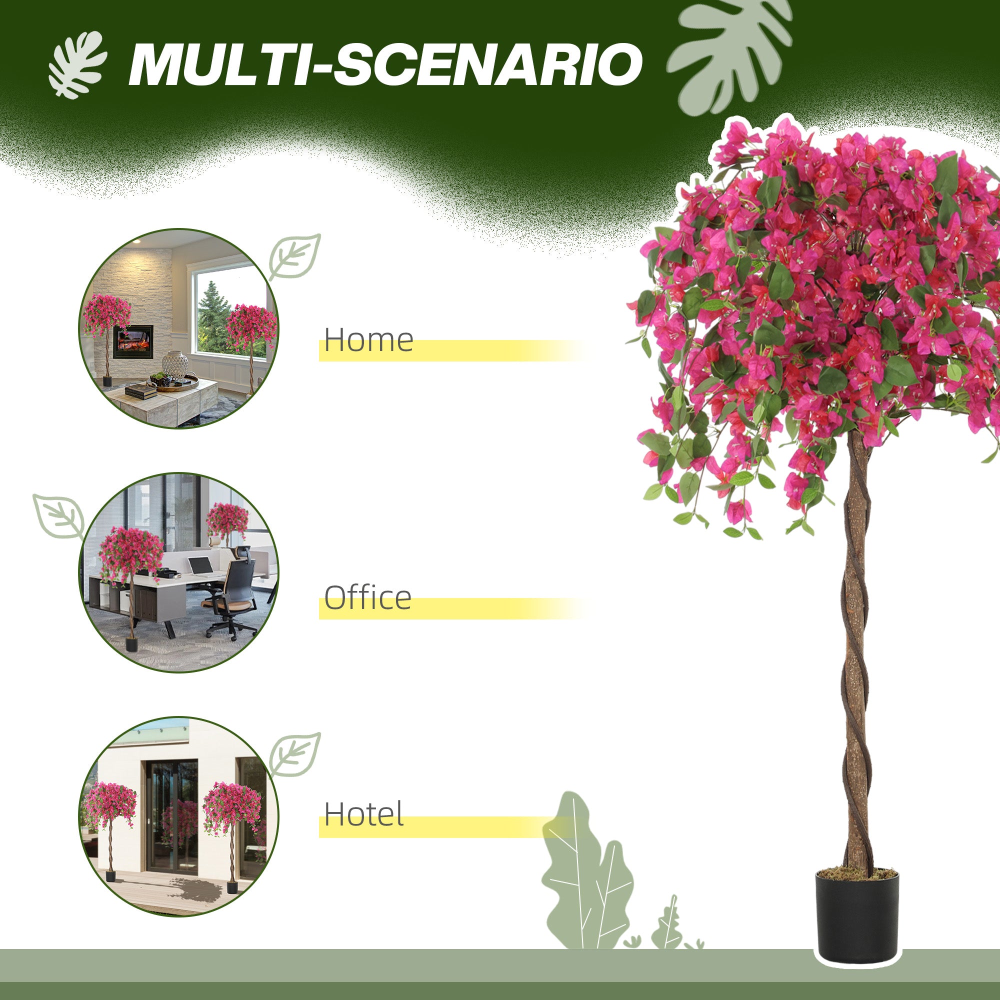 HOMCOM Set of 2 Decorative Artificial Plants, Murraya Flowers in Pots, Fake Plants for Home Indoor Decor, 120cm, Purple and Red - North Peak Garden Furniture