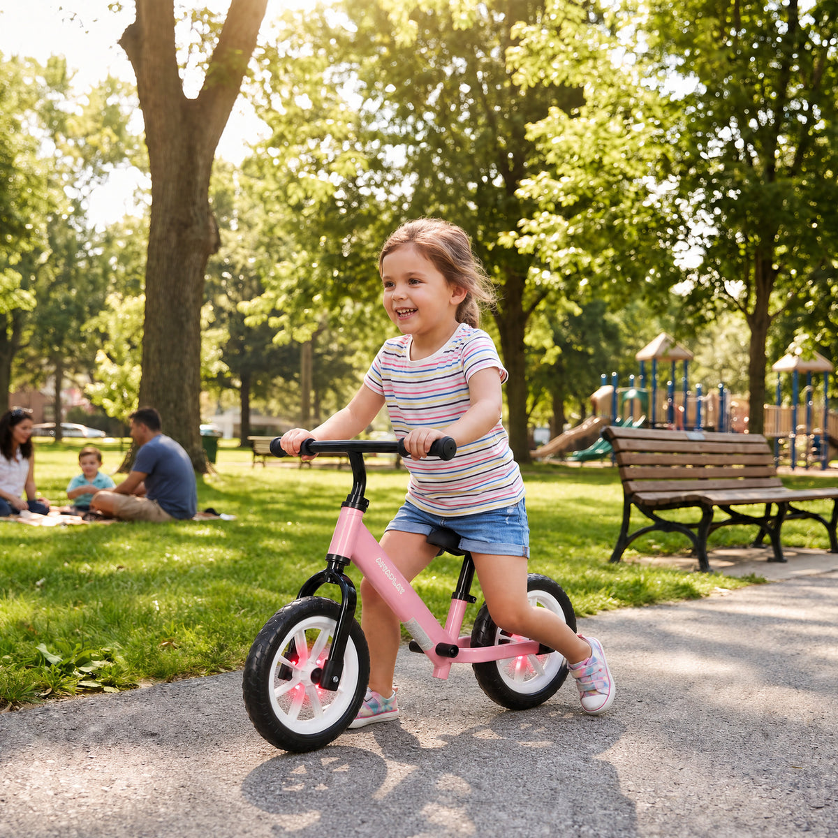 AIYAPLAY 11.2" Balance Bike for 2-5 Years, Toddler Bike with Lighting Wheels, Adjustable Seat & Handlebar, 360° Steering, Pink