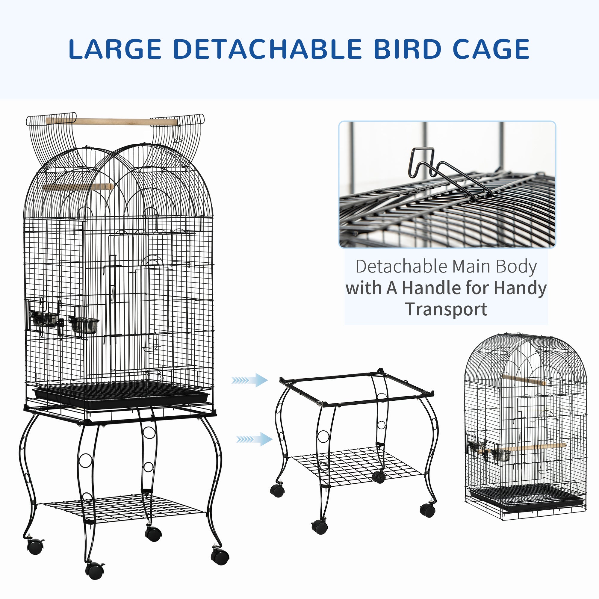 PawHut 1.53(m) Bird Cage, Pet Viary, Feeding Stand, with Wheels, Perch - North Peak Garden Furniture
