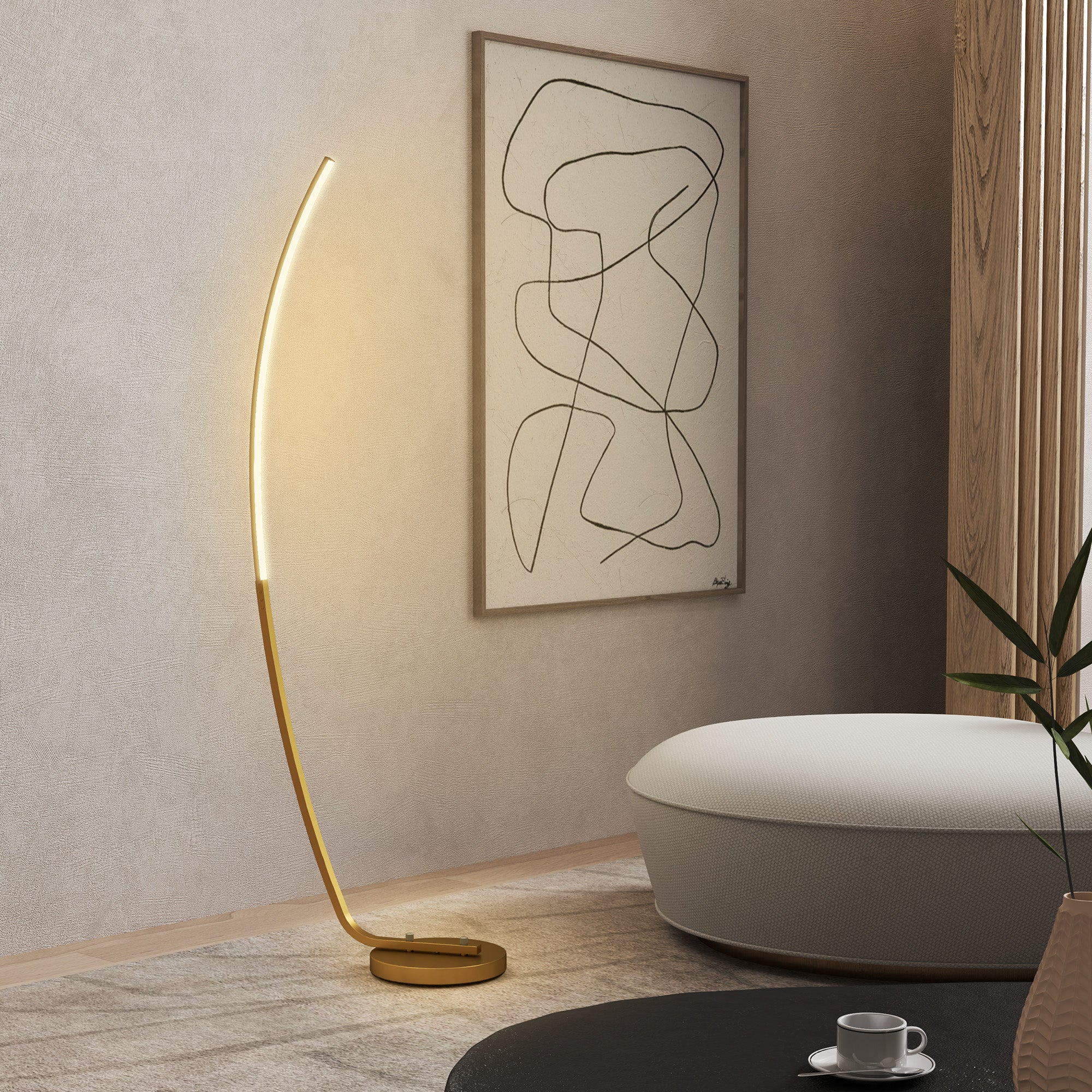 HOMCOM Modern 147cm Curved LED Floor Lamp - Gold Tone - North Peak Garden Furniture