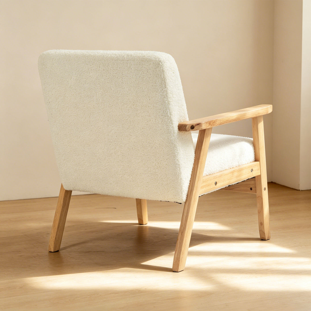 HOMCOM Modern Armchair, Sherpa Fleece Upholstered Accent Chair with Solid Wood Legs and Wide Seat, Cream White