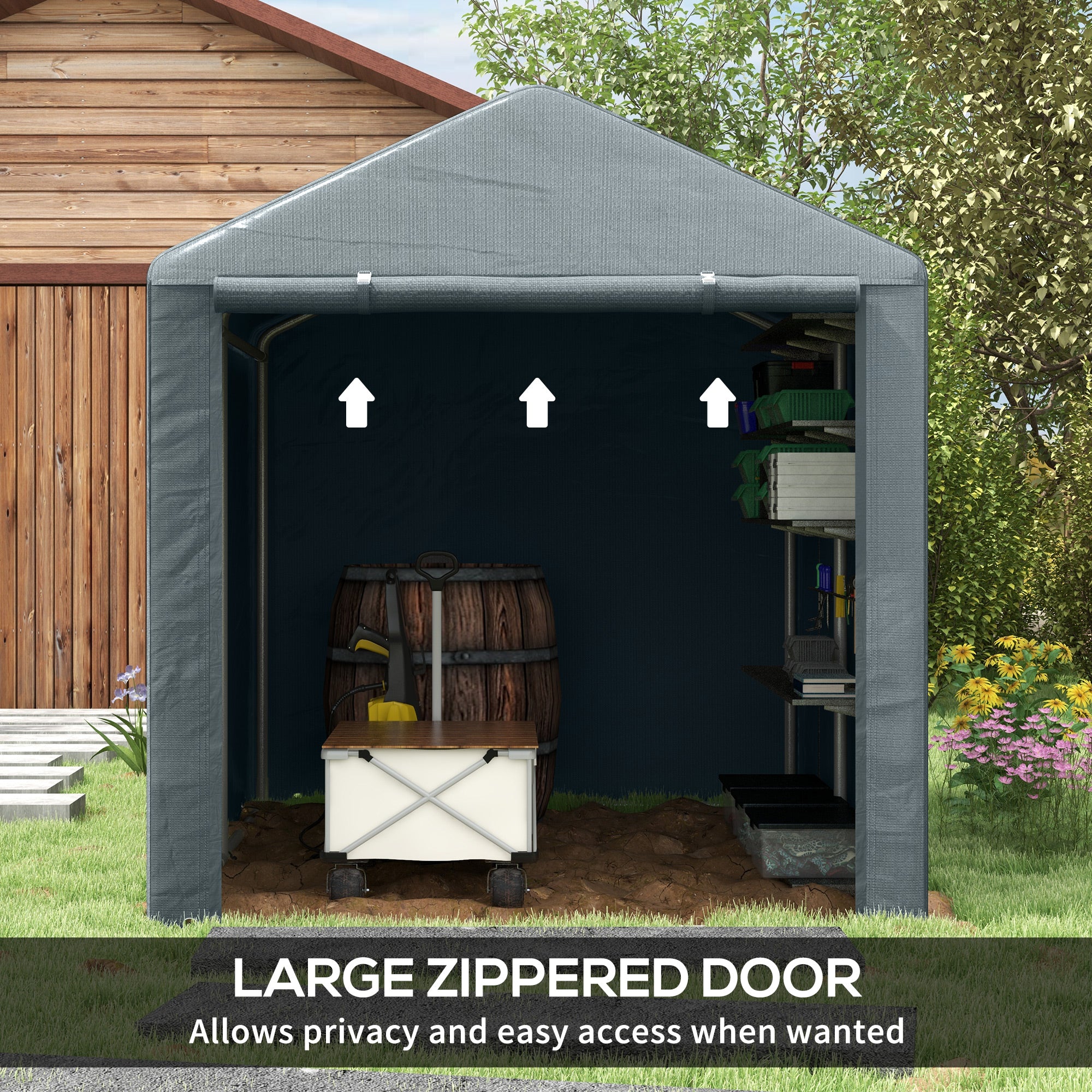 Outsunny 1.6 x 2.2m Garden Storage Shed Tent, with Accessories - Dark Grey - North Peak Garden Furniture