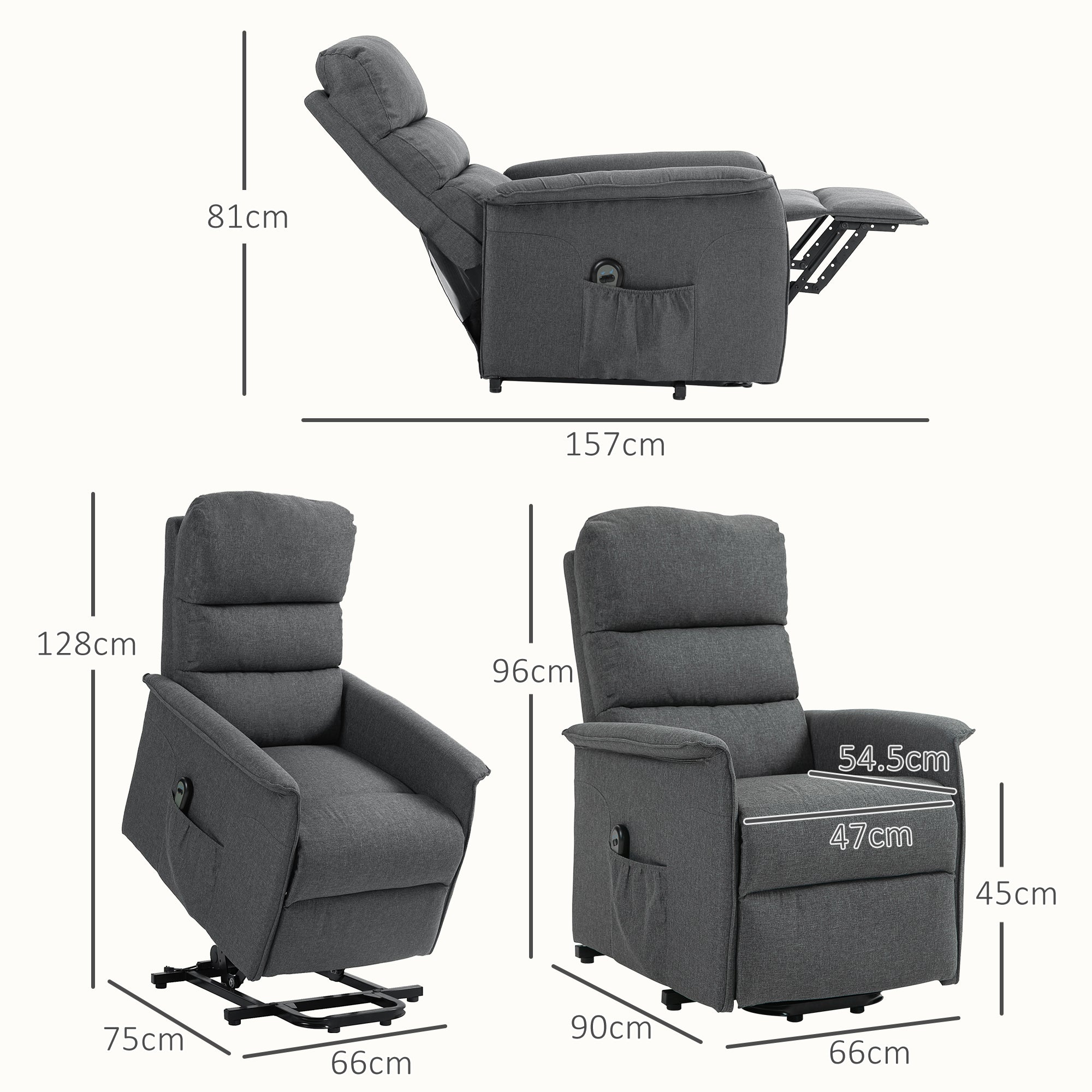 HOMCOM Electric Riser Recline Armchair, with Footrest - Dark Grey - North Peak Garden Furniture