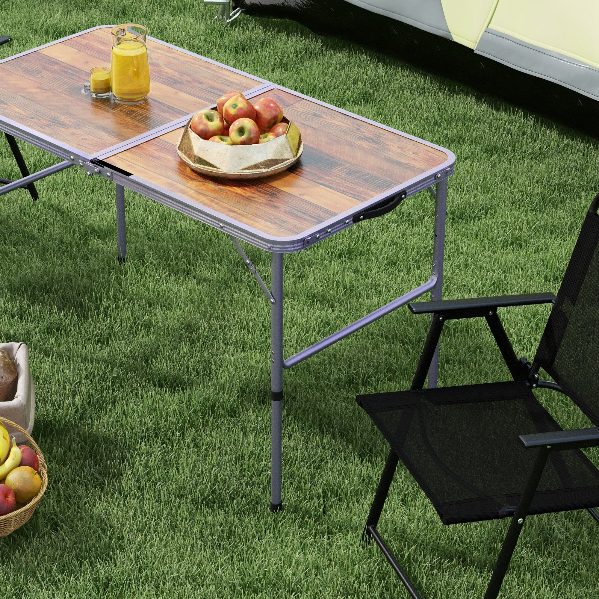 Outsunny 3ft Folding Camping Table Height Adjustable Aluminium Outdoor Garden Party Picnic BBQ Trestle Table Field Kitchen - North Peak Garden Furniture