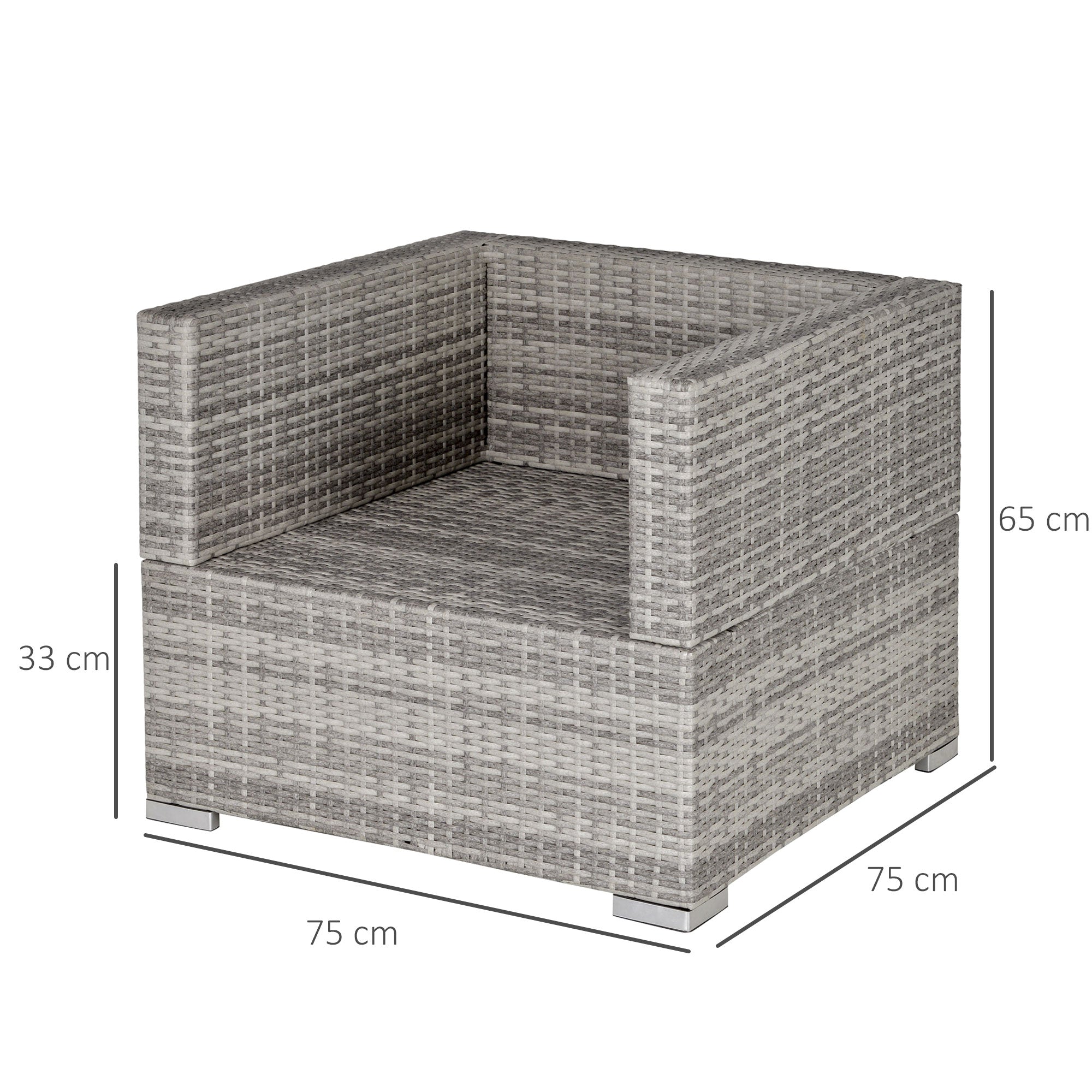 Outsunny Single Seater Rattan Chair Sofa with Padded Cushions, All-Weather PE Wicker Weave Garden Armchair with Armrests, Grey - North Peak Garden Furniture