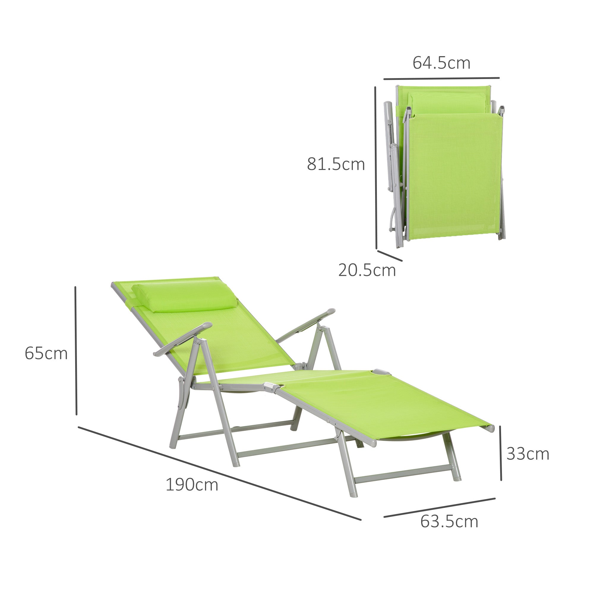 Outsunny Folding Sun Lounger, Outdoor Chaise Lounge Recliner with Pillow and 7 Adjustable Backrest for Lawn, Garden - North Peak Garden Furniture
