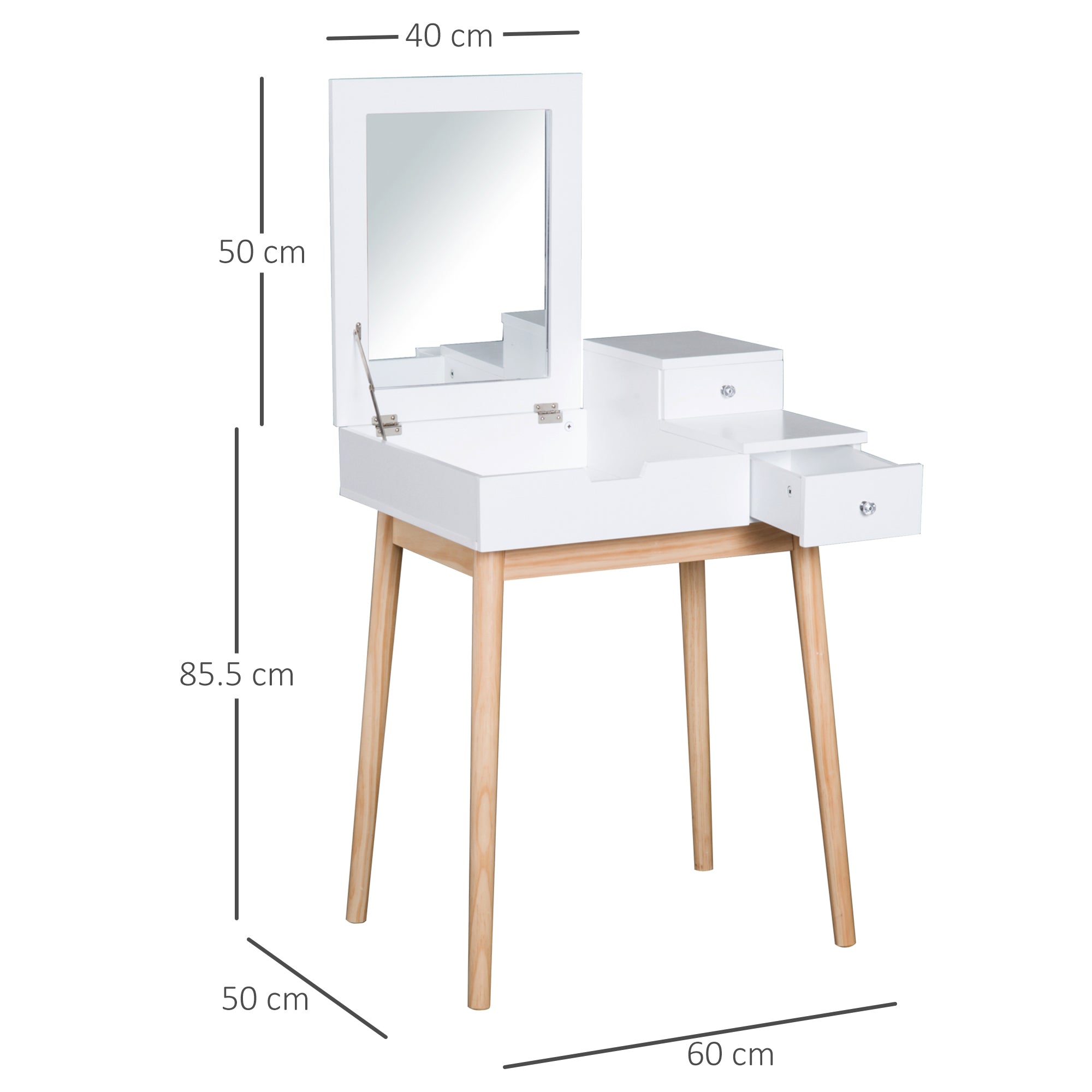 HOMCOM MDF,Pine Dressing Table Desk Flip-up Mirror Multi-purpose 2 Drawers Modern - White - North Peak Garden Furniture