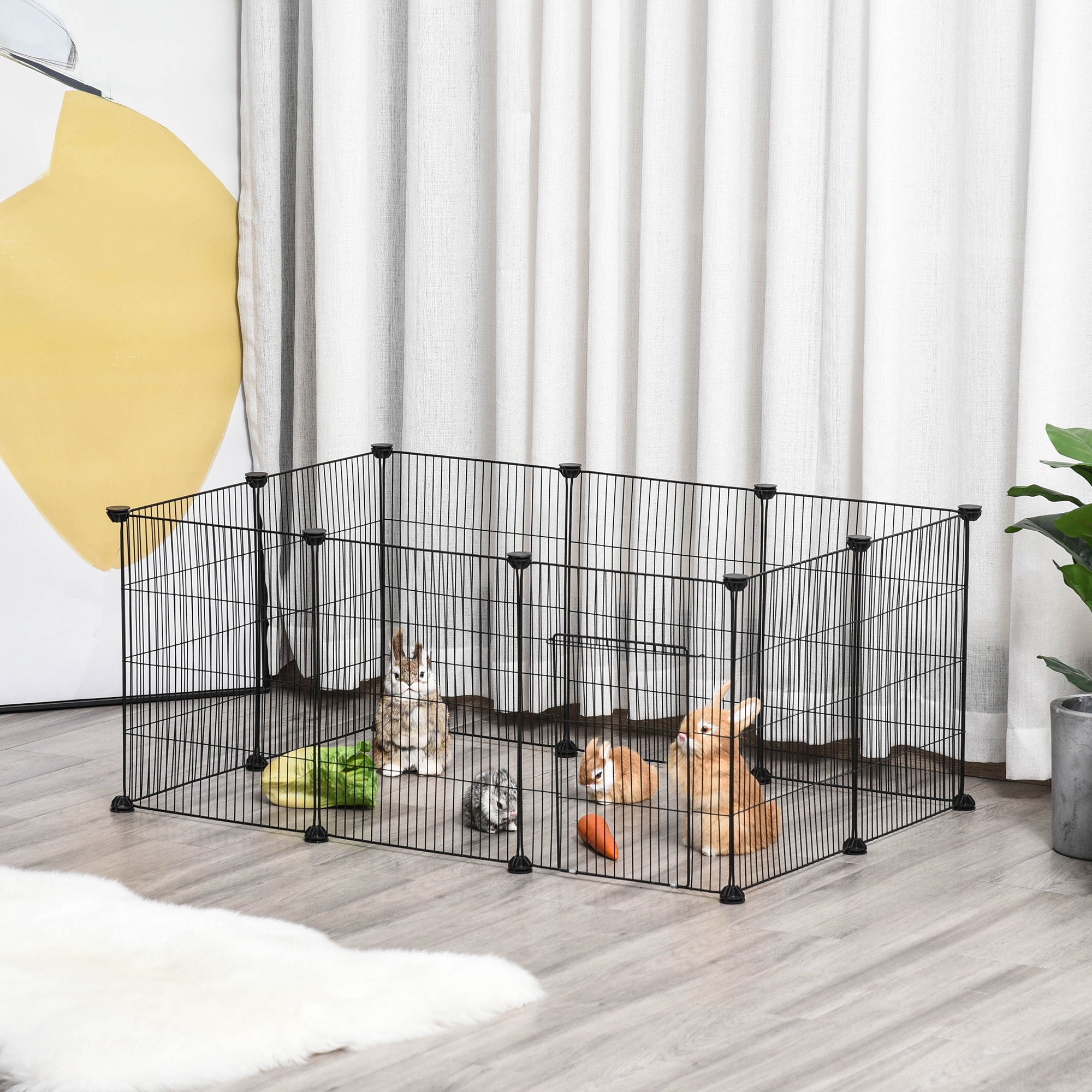 PawHut Pet Playpen DIY Small Animal Cage Metal Fence with Door, 22 Pieces, for Bunny Chinchilla Hedgehog Guinea Pig - North Peak Garden Furniture