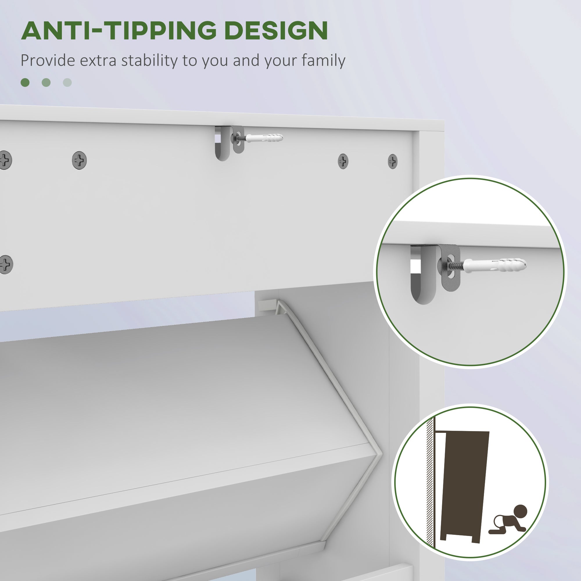 HOMCOM Narrow Shoe Cabinet with 2 Flip Drawers and Adjustable Shelves, White