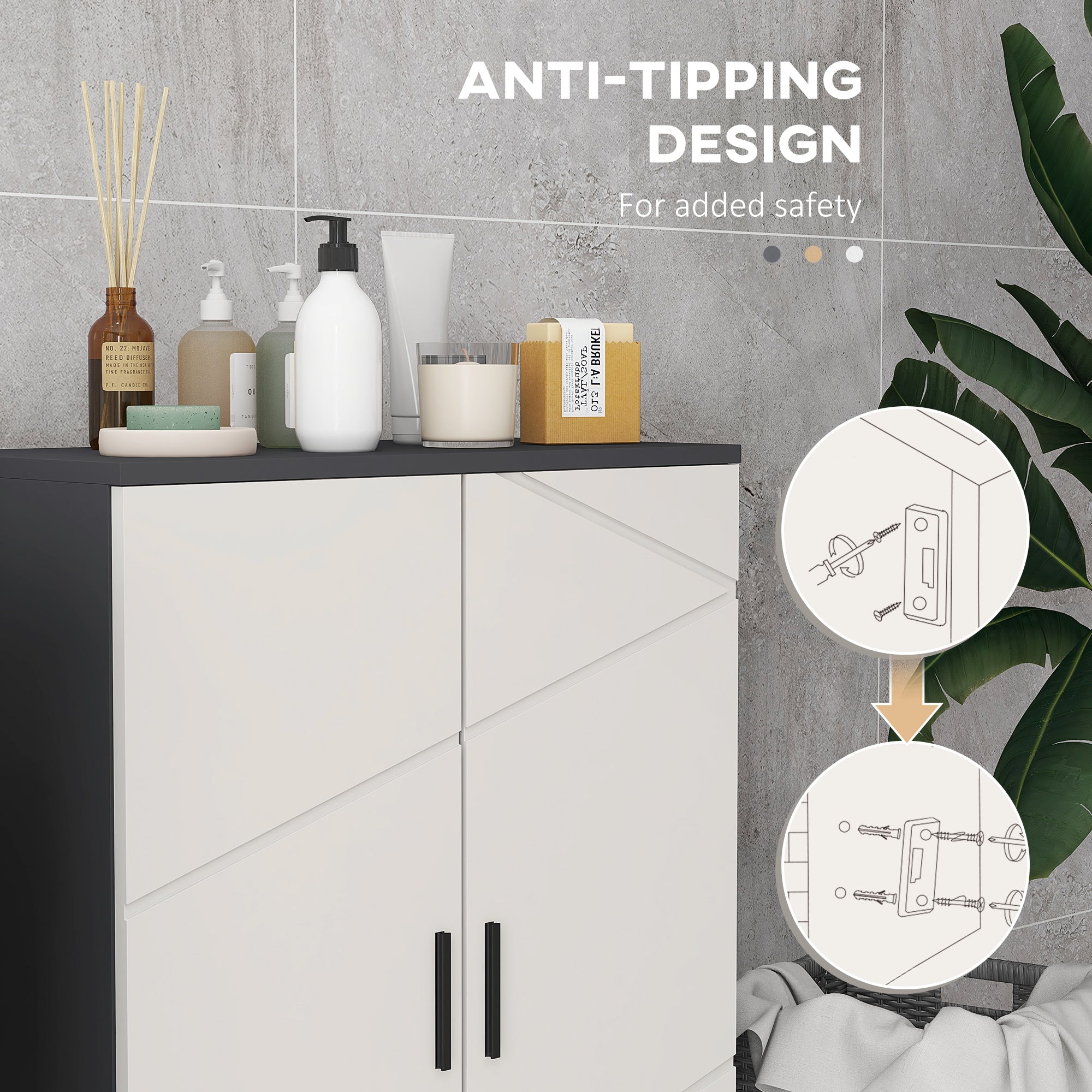 kleankin Small Bathroom Cabinet, Bathroom Storage Cabinet with 2-Doors Cupboard, 2 Adjustable Shelves and Soft Close Mechanism, Grey - North Peak Garden Furniture