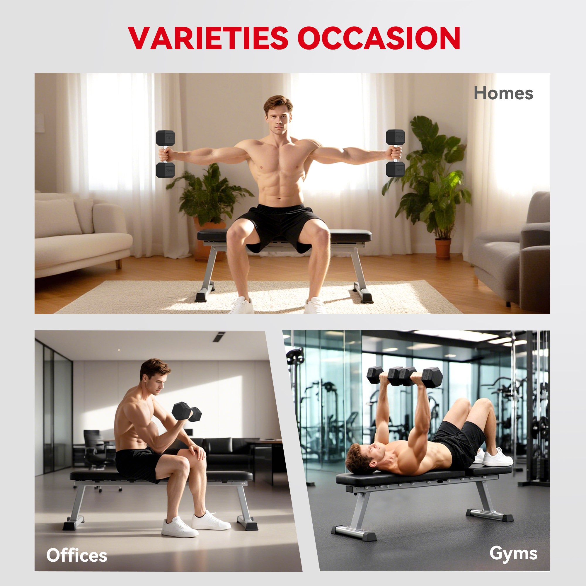 HOMCOM 20KG Single Rubber Hex Dumbbell Portable Hand Weights Dumbbell Home Gym