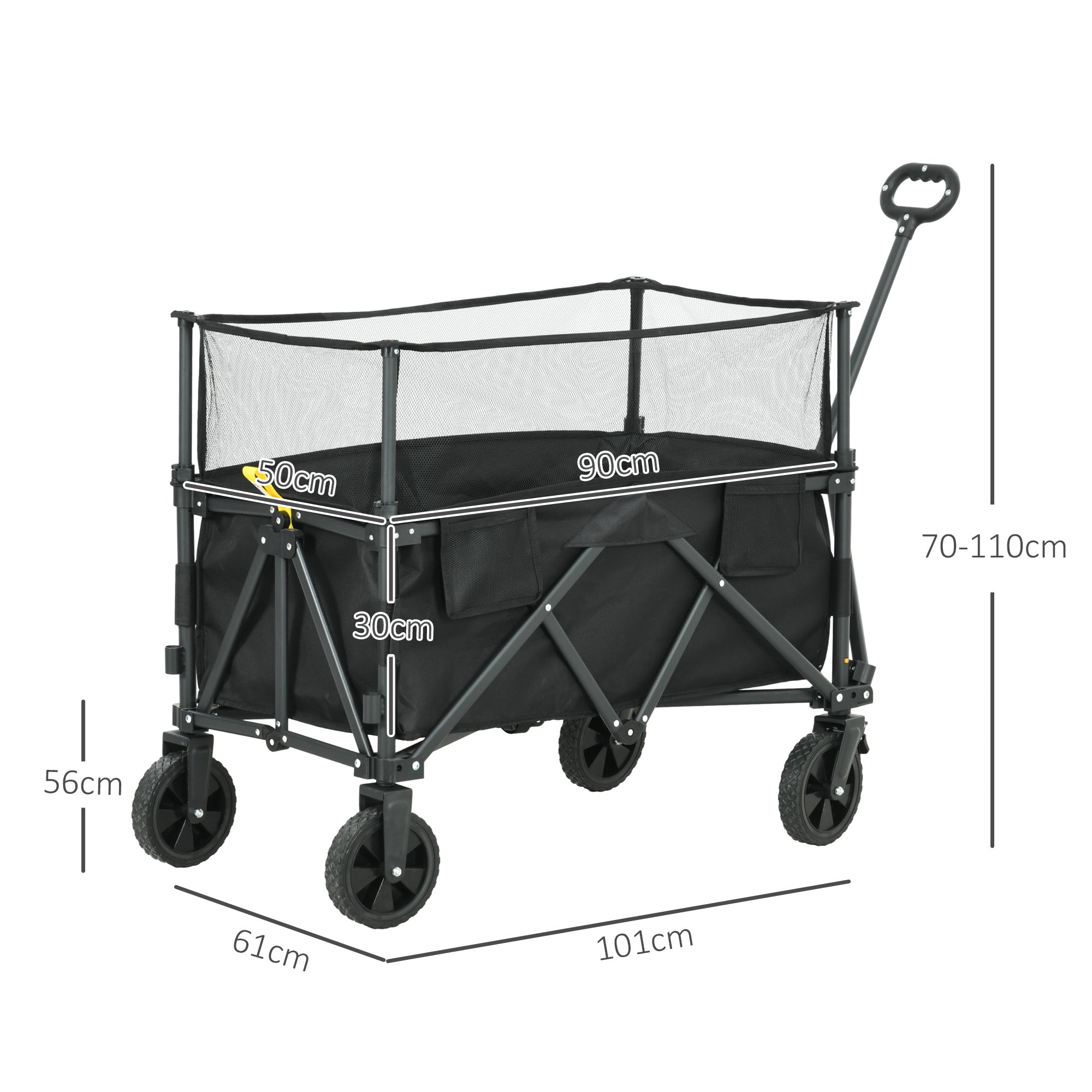 Outsunny Folding Garden Trolley, 180L Wagon Cart with Extendable Side Walls, for Beach, Camping, Festival, Black