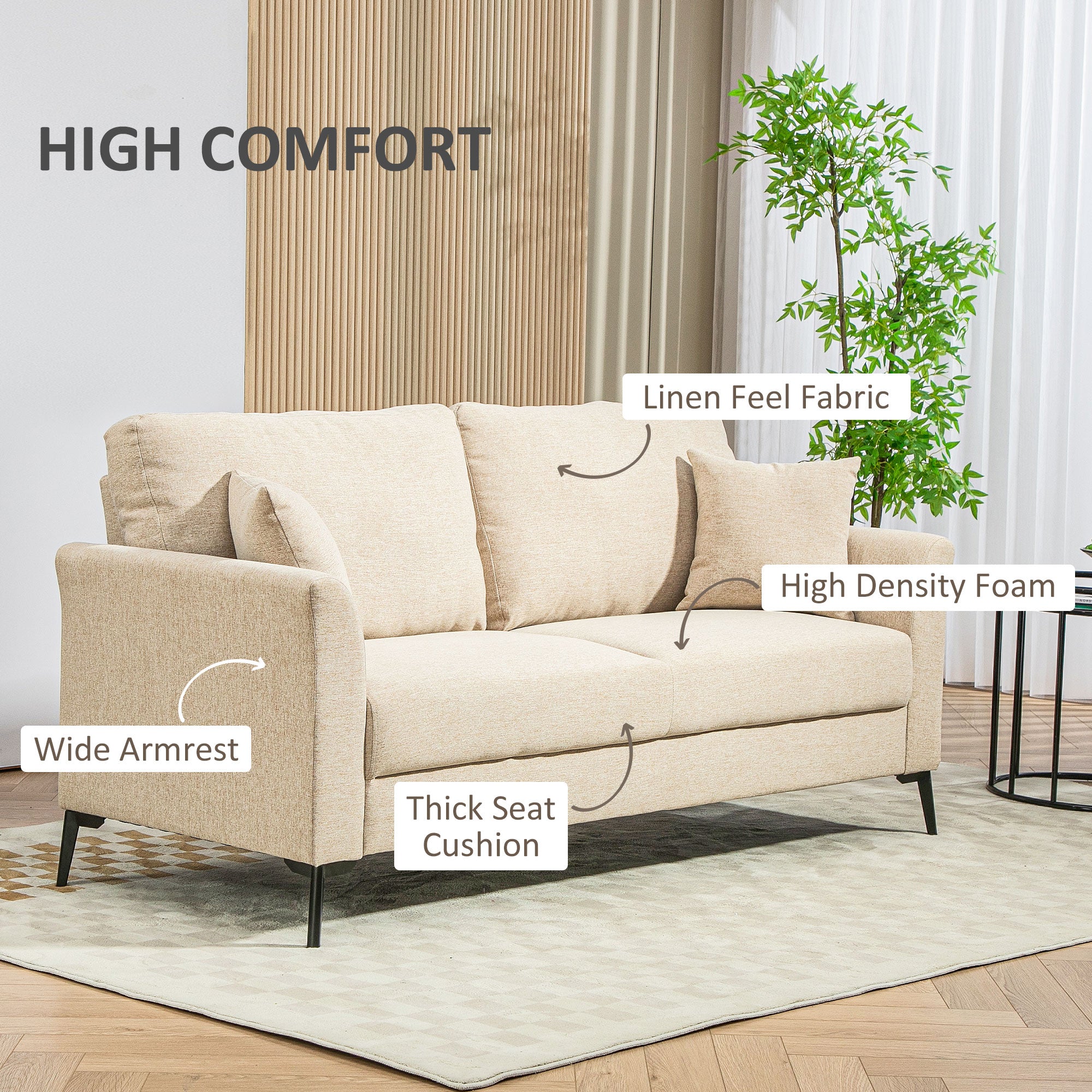 HOMCOM Three-Seater Linen-Look Sofa - Beige