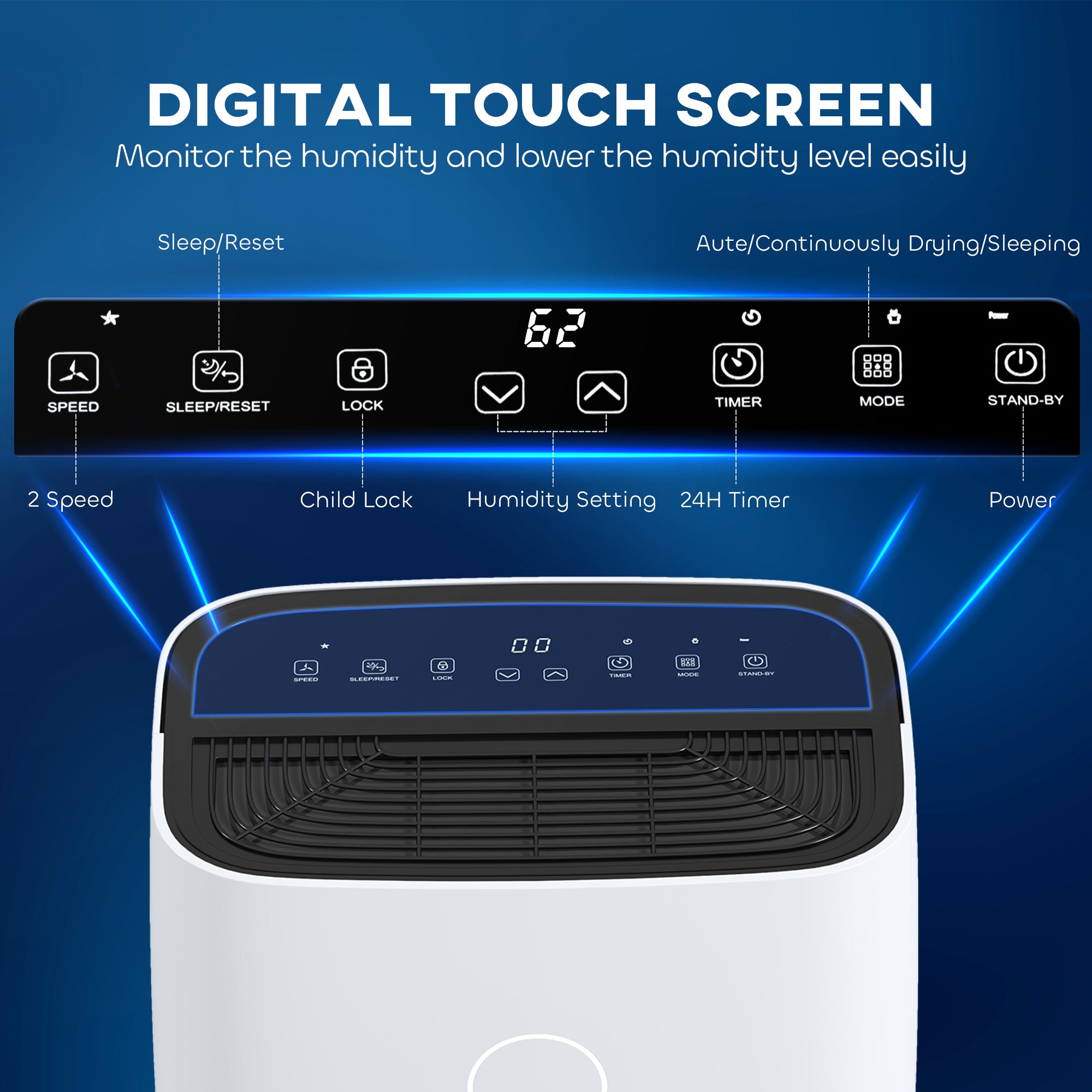 HOMCOM 20L/Day Portable Dehumidifier for Home, with LED Screen, Sleep Mode, 24H Timer, Electric Air Dehumidifier for Damp Laundry Bedroom Basement - North Peak Garden Furniture