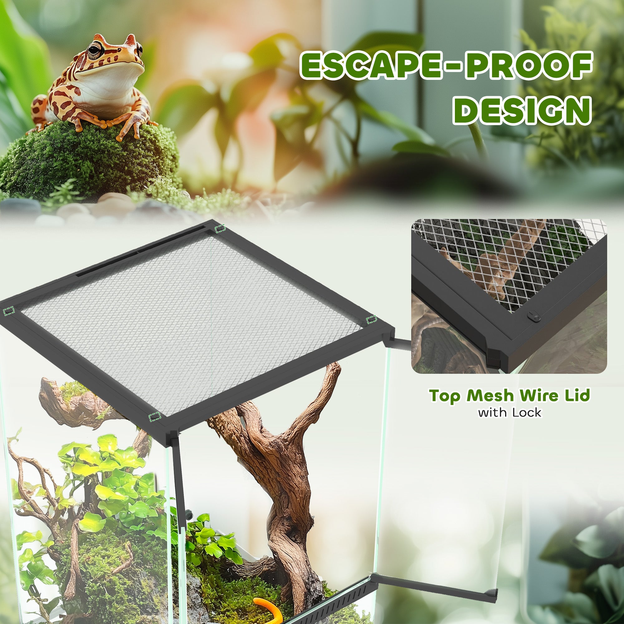 PawHut 40L Vivarium for Lizards, Frogs, Snakes, Turtles, Tortoises w/ Anti-Escape Design, Ventilation - North Peak Garden Furniture