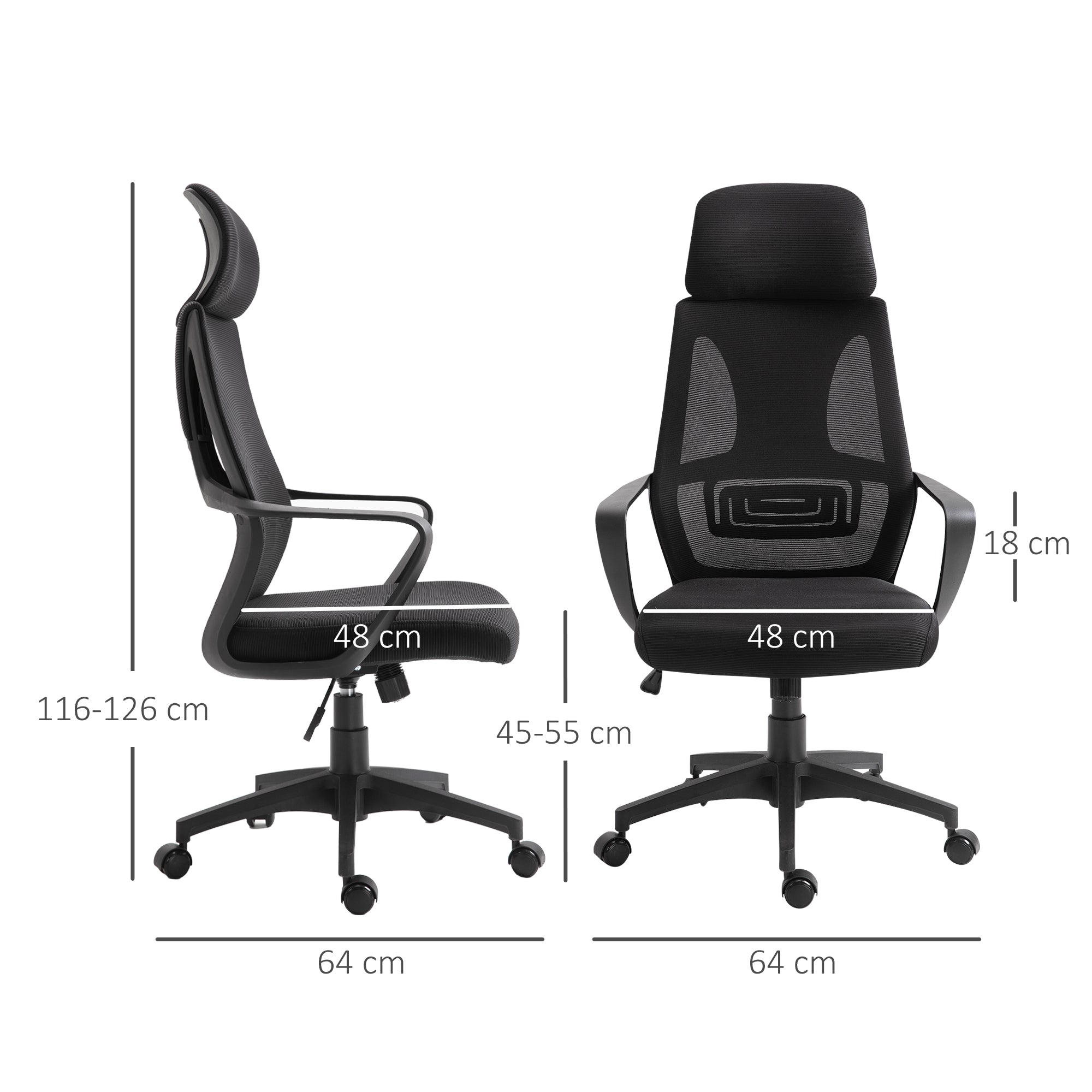Vinsetto Ergonomic Office Chair, High Back Computer Chair, Mesh Desk Chair with Lumbar Support, Headrest, Wheel, Adjustable Height, Black - North Peak Garden Furniture