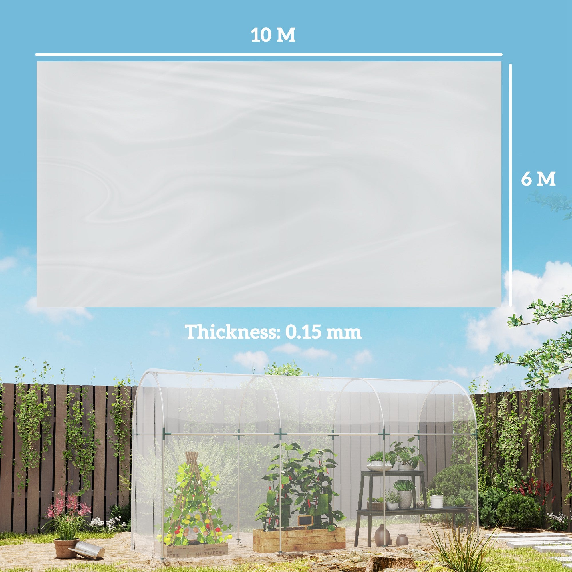 Outsunny 6 X 10m Heavy Duty (150um/6mil) Polyethylene Greenhouse Cover Replacement, UV Resistant Waterproof Plastic Polytunnel Cover, Clear