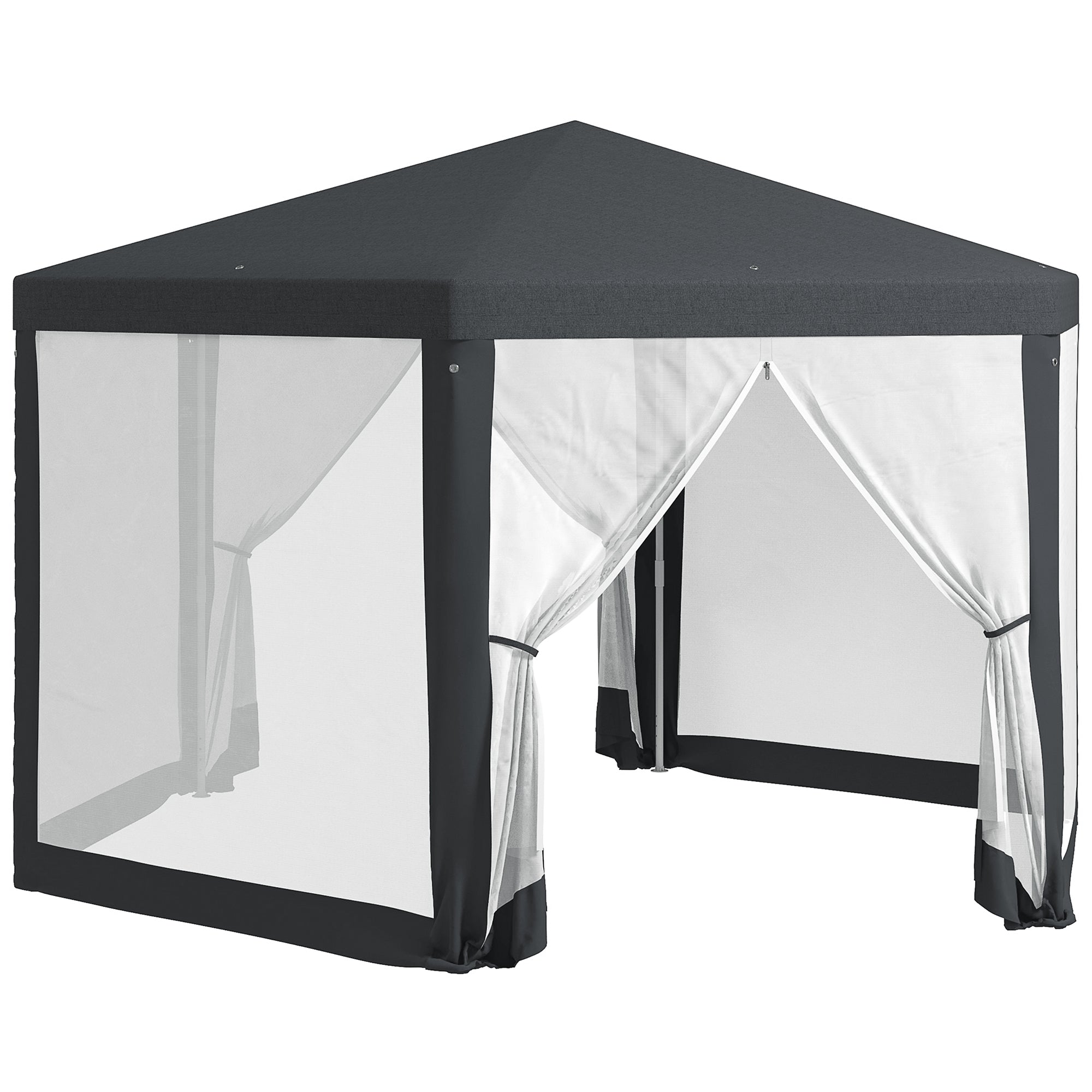 Outsunny 4M Hexagon Gazebo, Netting Party Tent, Patio Canopy Outdoor Event Shelter for Activities, Shade Resistant, Dark Grey - North Peak Garden Furniture
