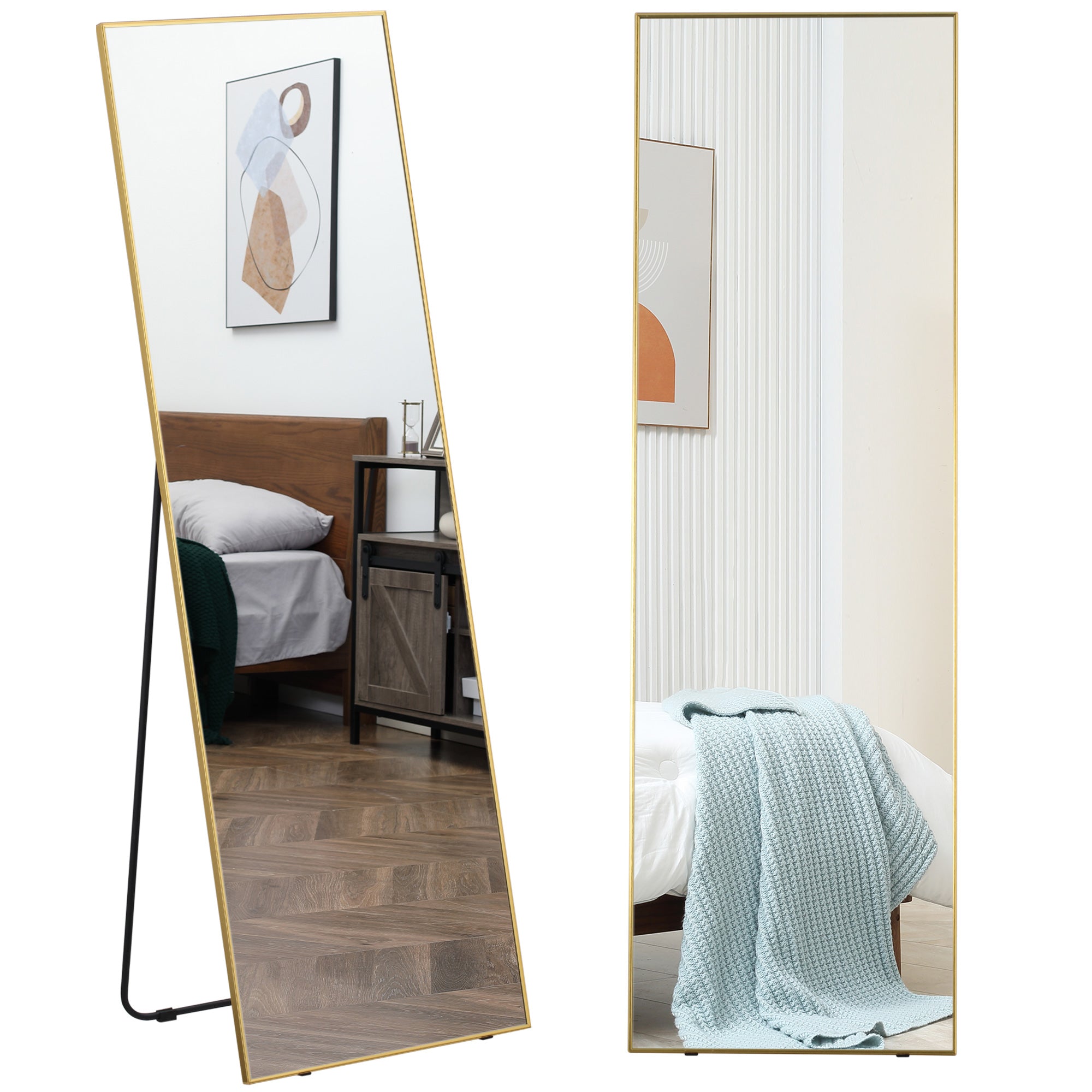 HOMCOM Full Length Mirror Wall-Mounted, 160 x 50 cm Freestanding Rectangle Dressing Mirror for Bedroom, Living Room, Gold Frame