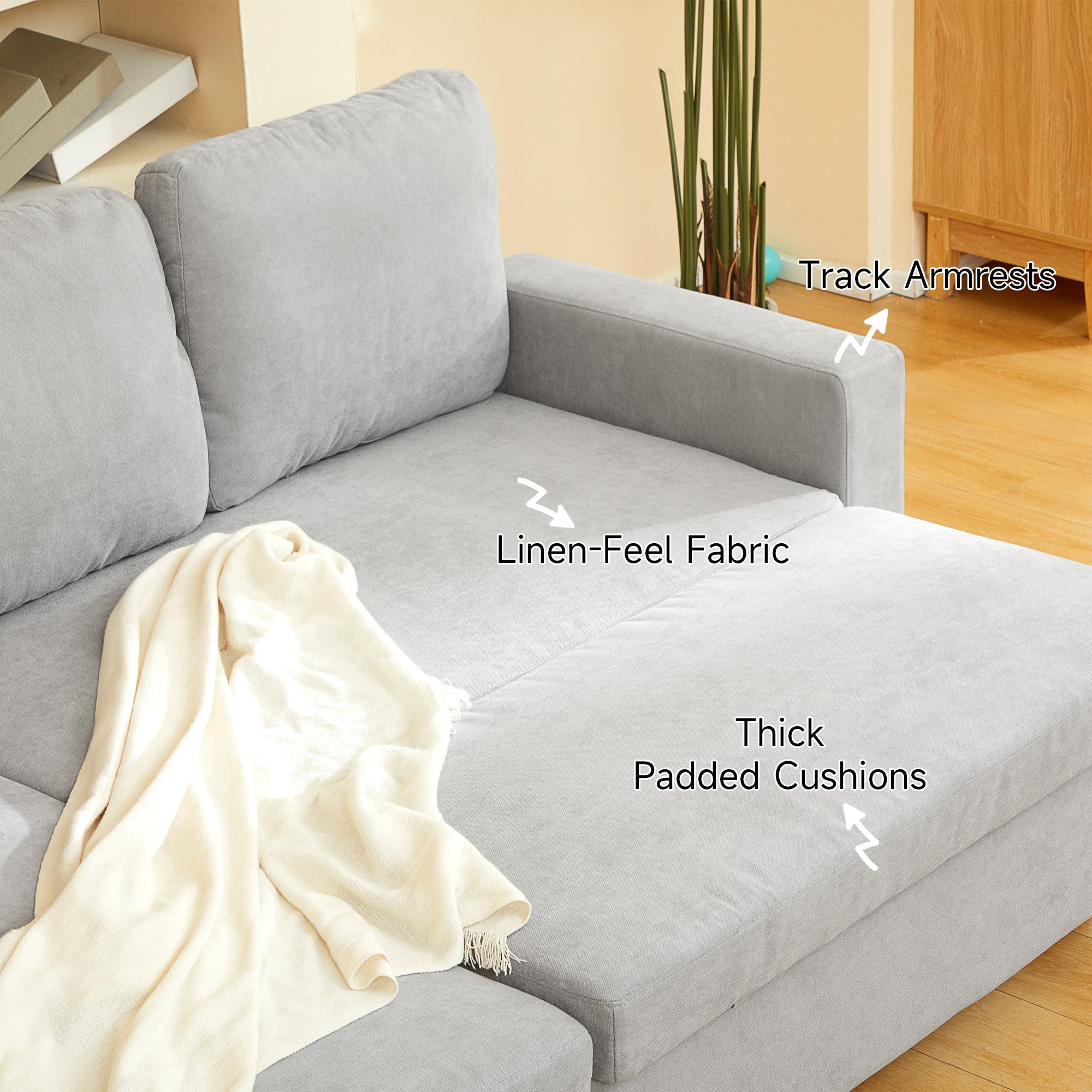 HOMCOM L Sofa Bed, with Storage - Light Grey