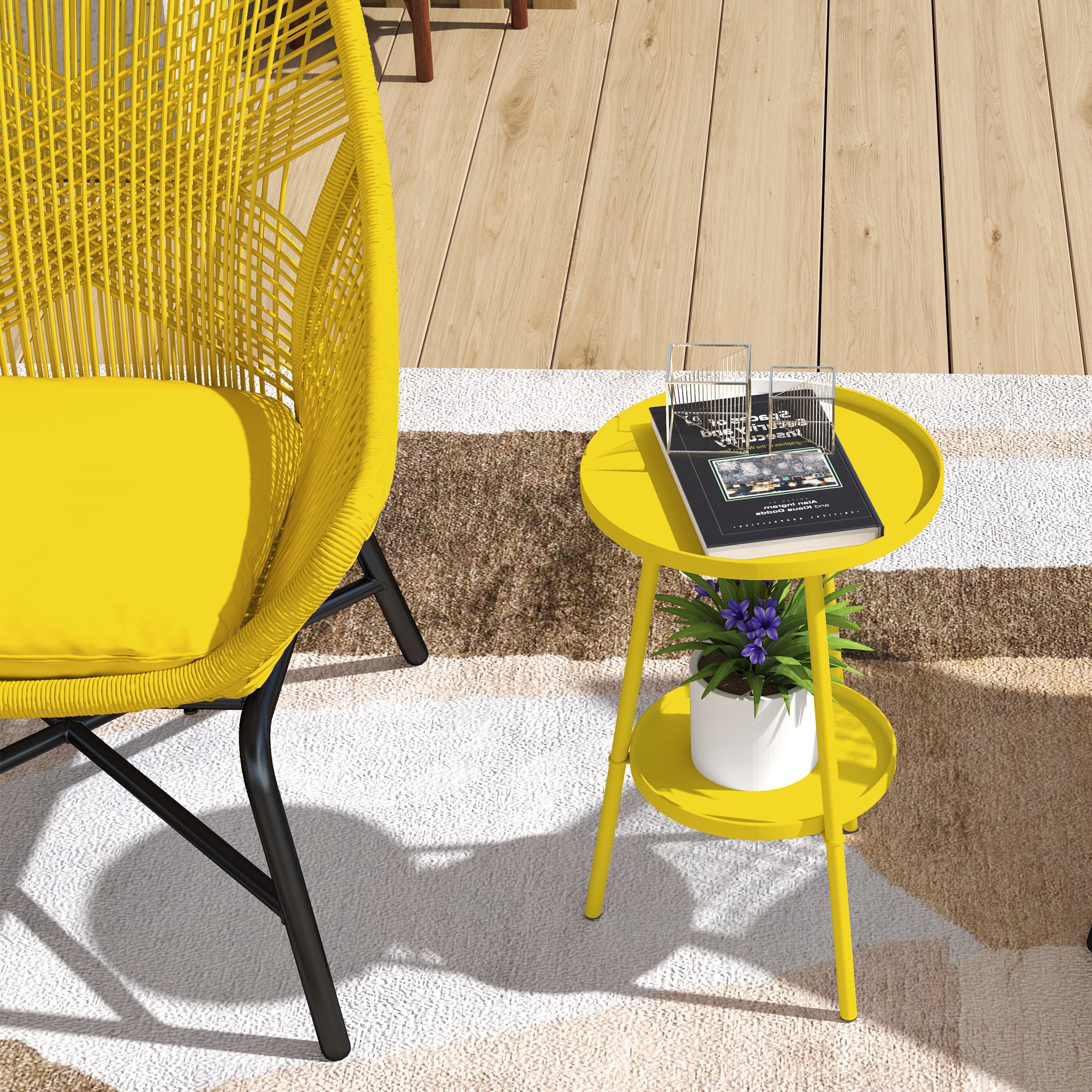 Outsunny Two-Tier Metal Garden Table - Yellow