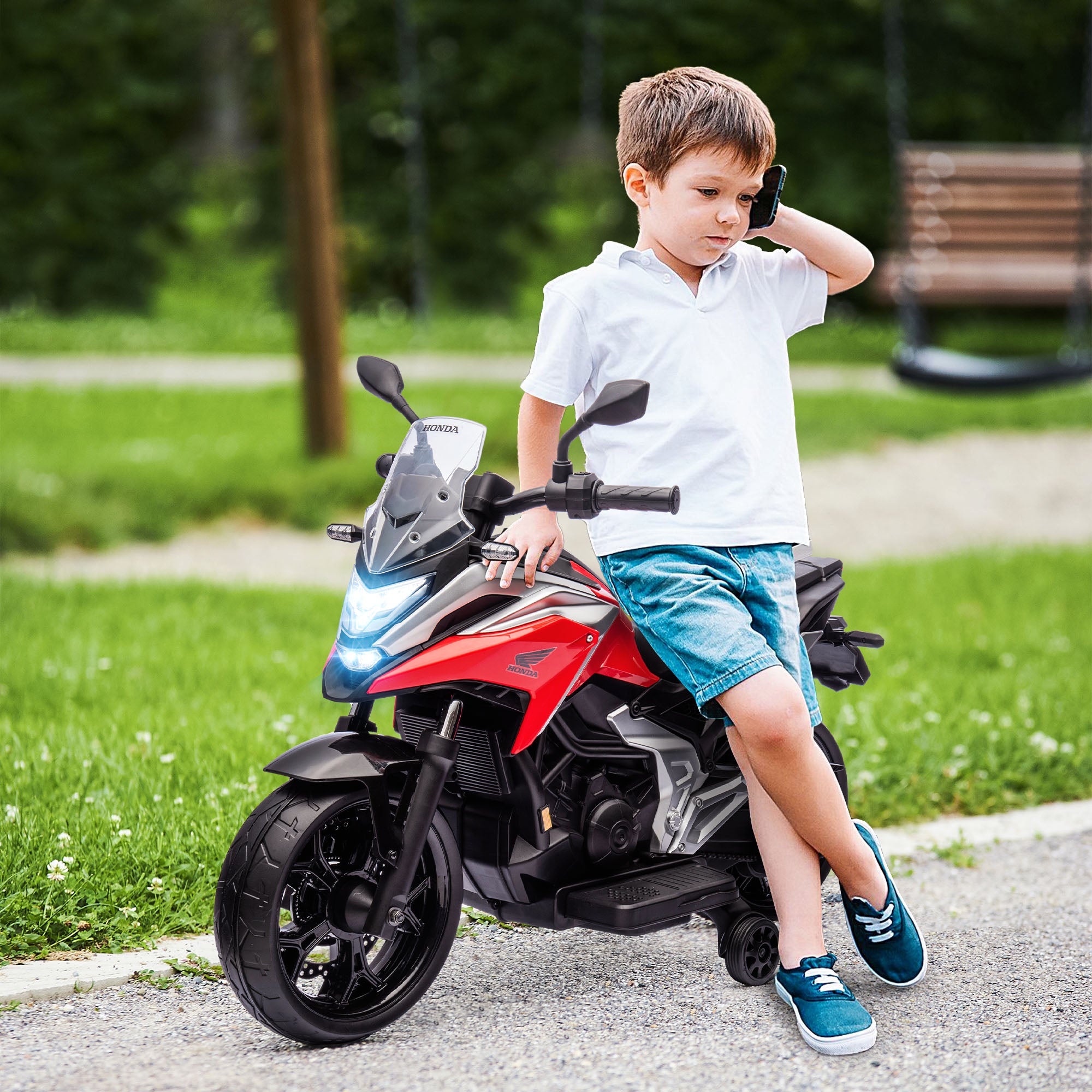 AIYAPLAY 12V Honda Licensed Kids Electric Motorbike w/ Music, Headlights, Early Education Function, for Ages 3-6 Years, Red - North Peak Garden Furniture