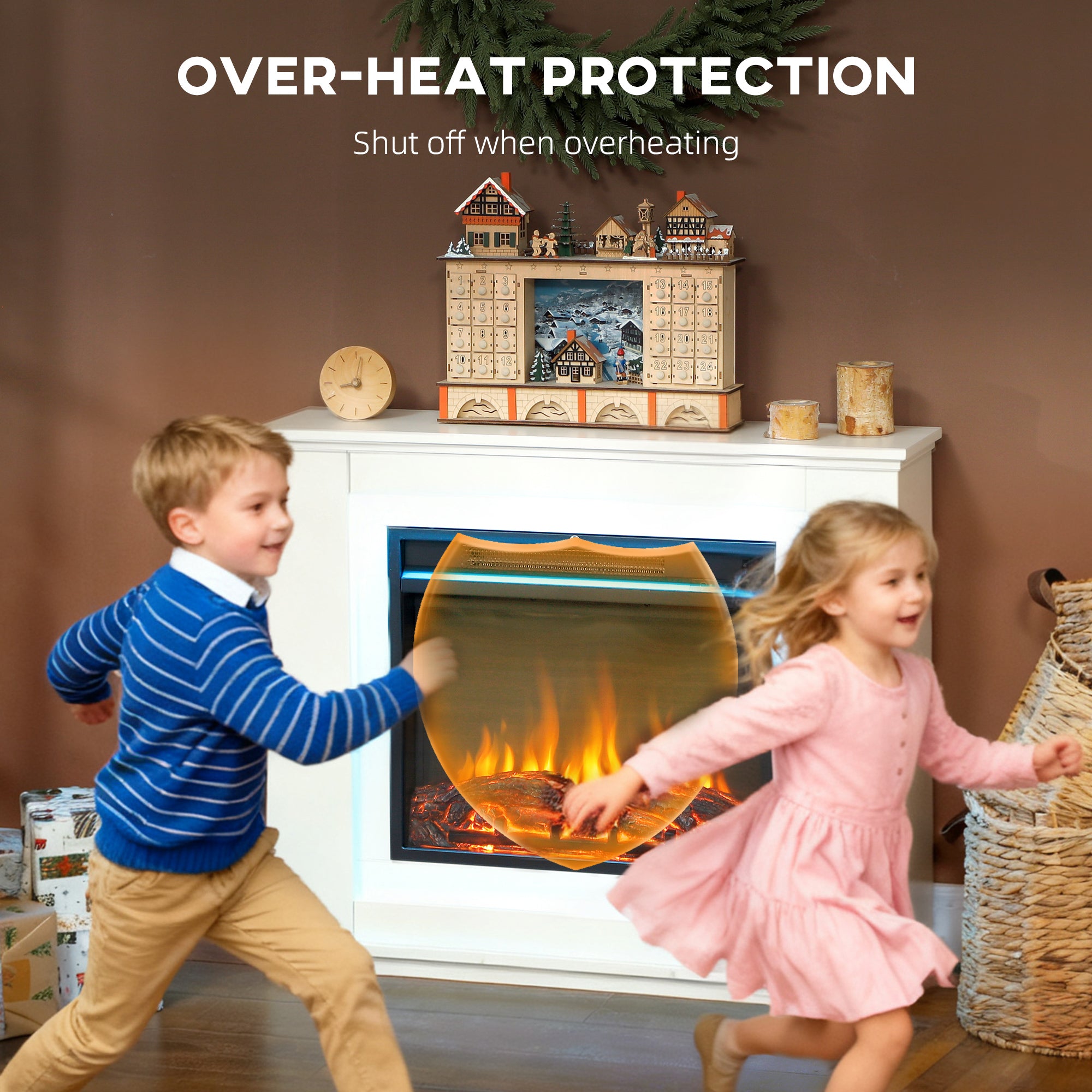 HOMCOM Electric Fireplace with 12 Colours Realistic Flame Effect & 5 Brightness Levels, 1000W/2000W Inset Electric Fire and Mantel Reach up to 30 m² Space with Remote & Timer for Living Room, White