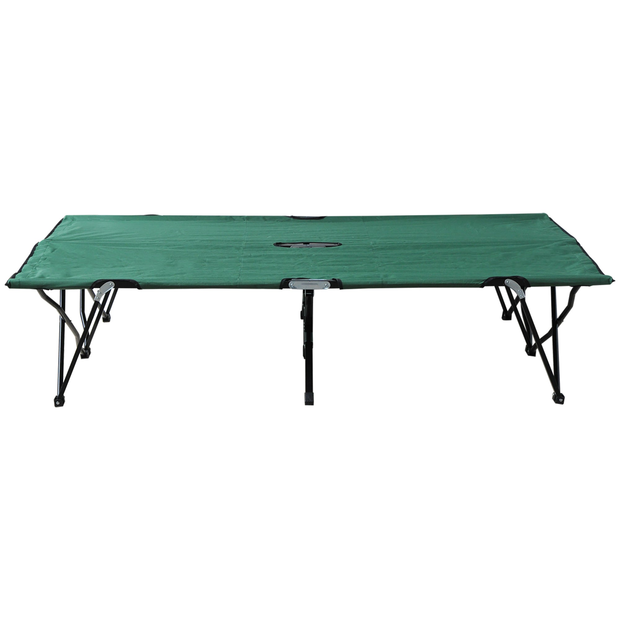 Outsunny Double Camping Bed Camping Cot Foldable Sunbed Outdoor Patio Sleeping Bed Super Light with Carry Bag (Green) - North Peak Garden Furniture