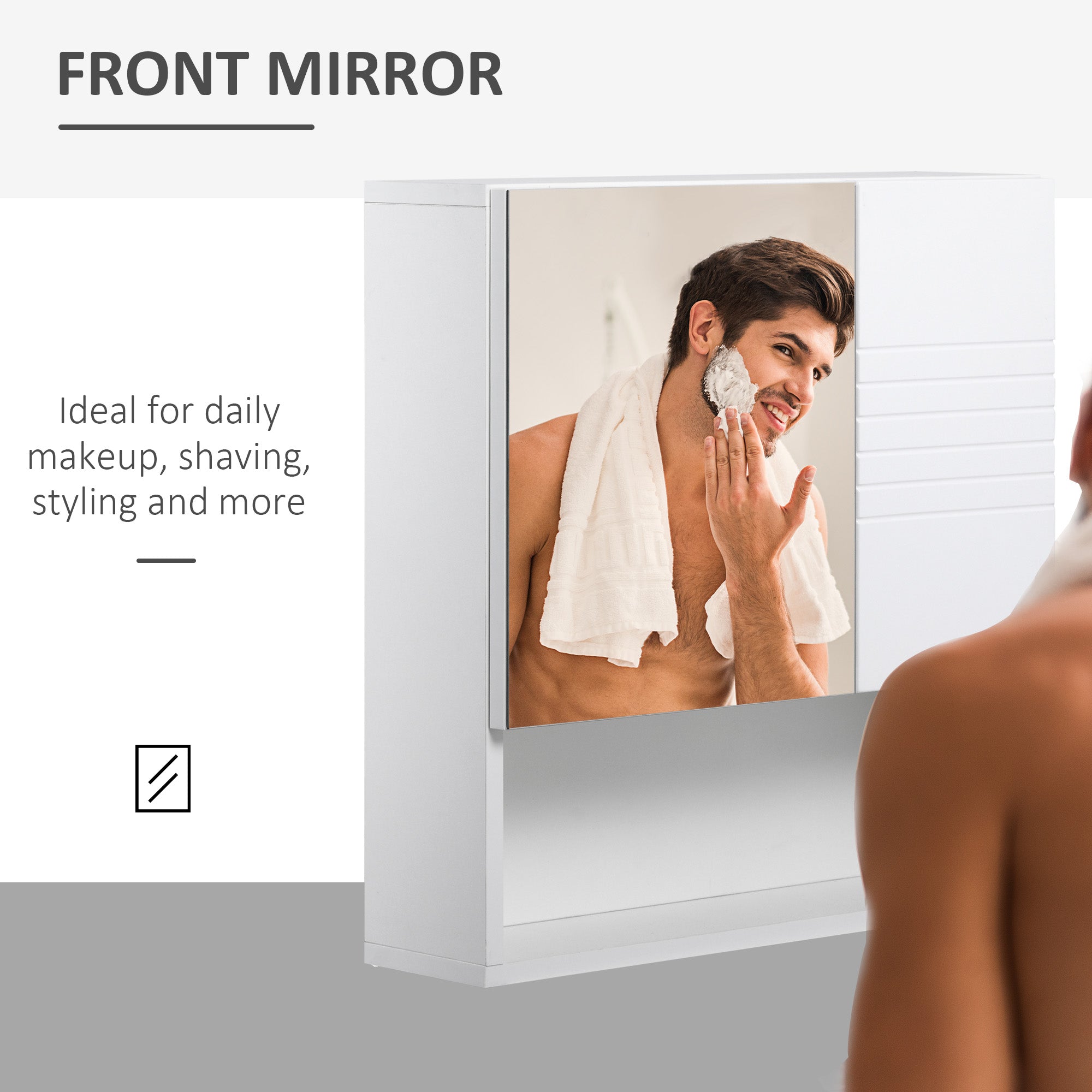 kleankin Bathroom Mirror Cabinet Wall-Mounted Storage w/ Double Door Adjustable Shelf - White - North Peak Garden Furniture