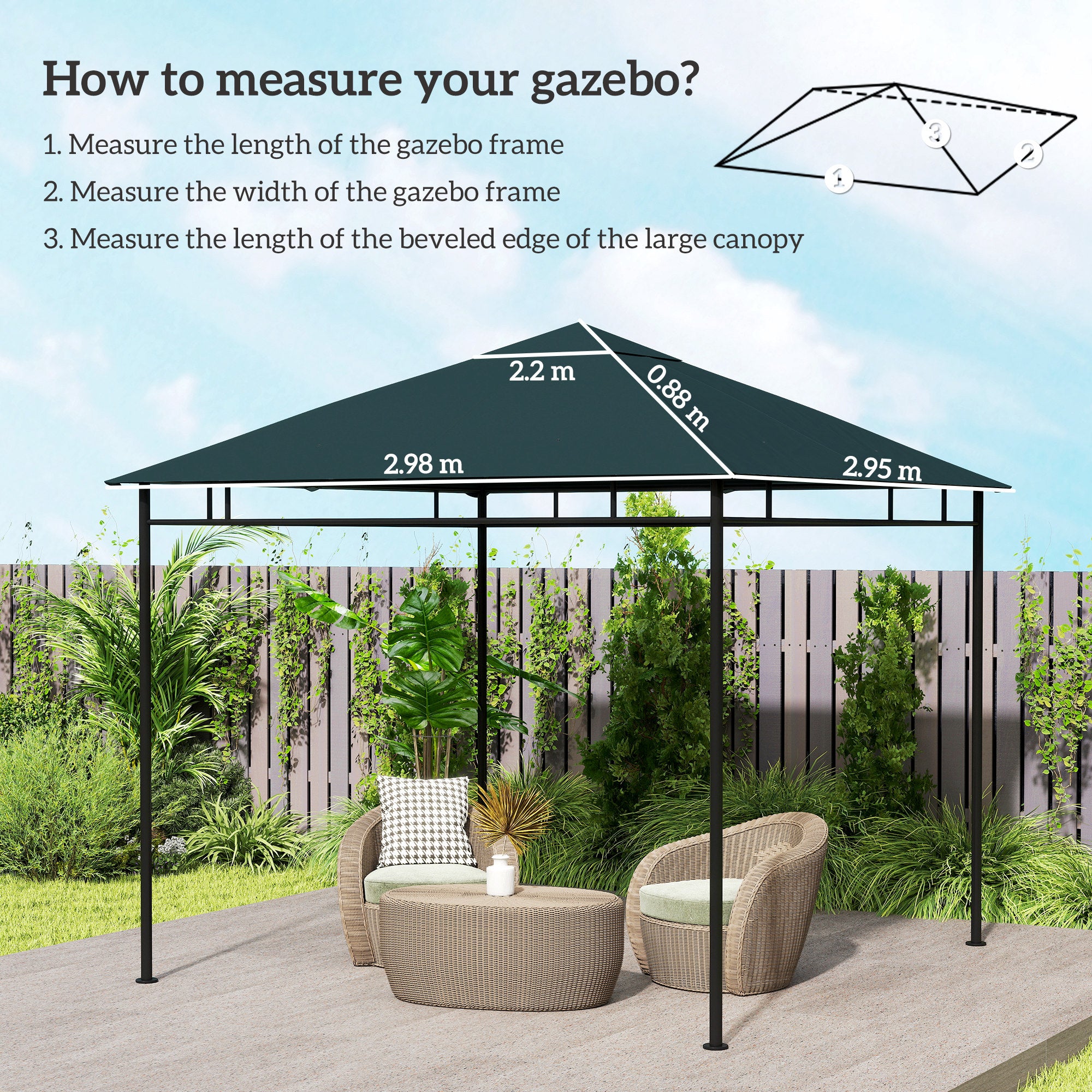 Outsunny 3 x 3 m Gazebo Canopy Replacement Cover, Garden Gazebo Roof Replacement with Drain Holes, TOP COVER ONLY, Grey