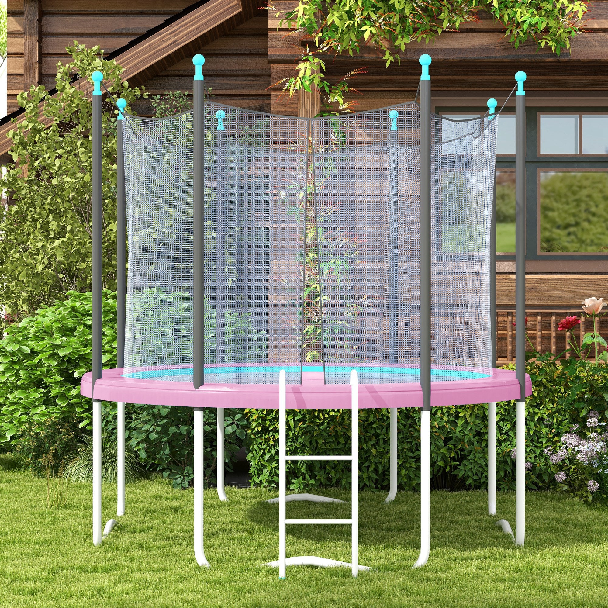 SPORTNOW 10FT Trampoline Spring Cover, Plastic Trampoline Pad Replacement with Elastic Cord, Waterproof, UV Resistant and Tear-Resistant, Pink - North Peak Garden Furniture