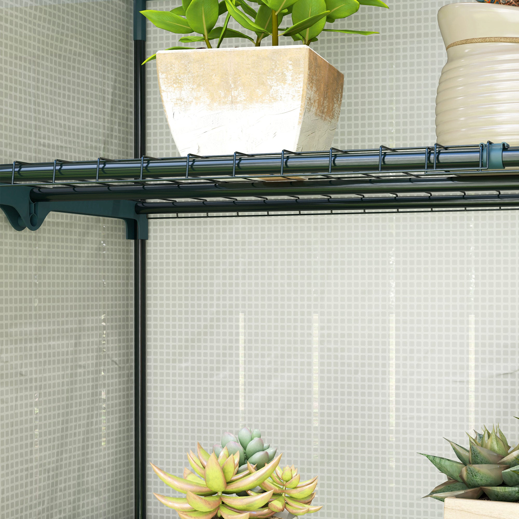 Outsunny 4 Tier Lean-to Mini Greenhouse with Reinforced PE Cover, Portable Small Greenhouse with Roll-Up Door, Grey Hemmed Edging, 110 x 50 x 171cm, Grey - North Peak Garden Furniture
