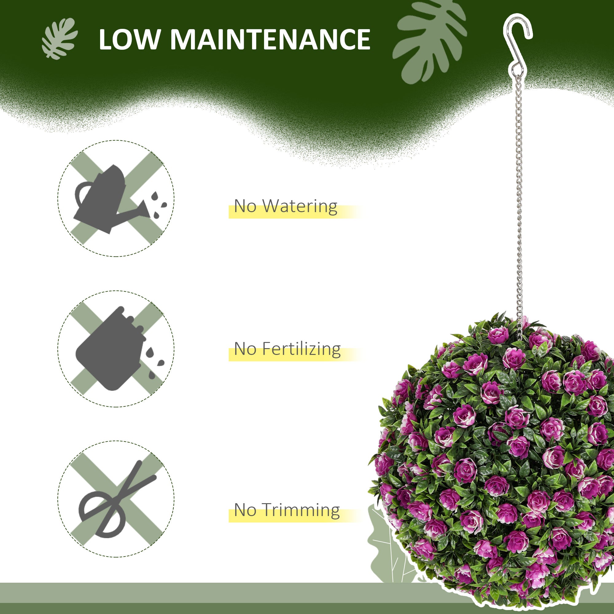 HOMCOM Set of 2 Decorative Artificial Plants, UV-protected Artificial Plant Topiary Rose Balls, Fake Plants for Home Indoor outdoor Decor, 28cm, Purple - North Peak Garden Furniture