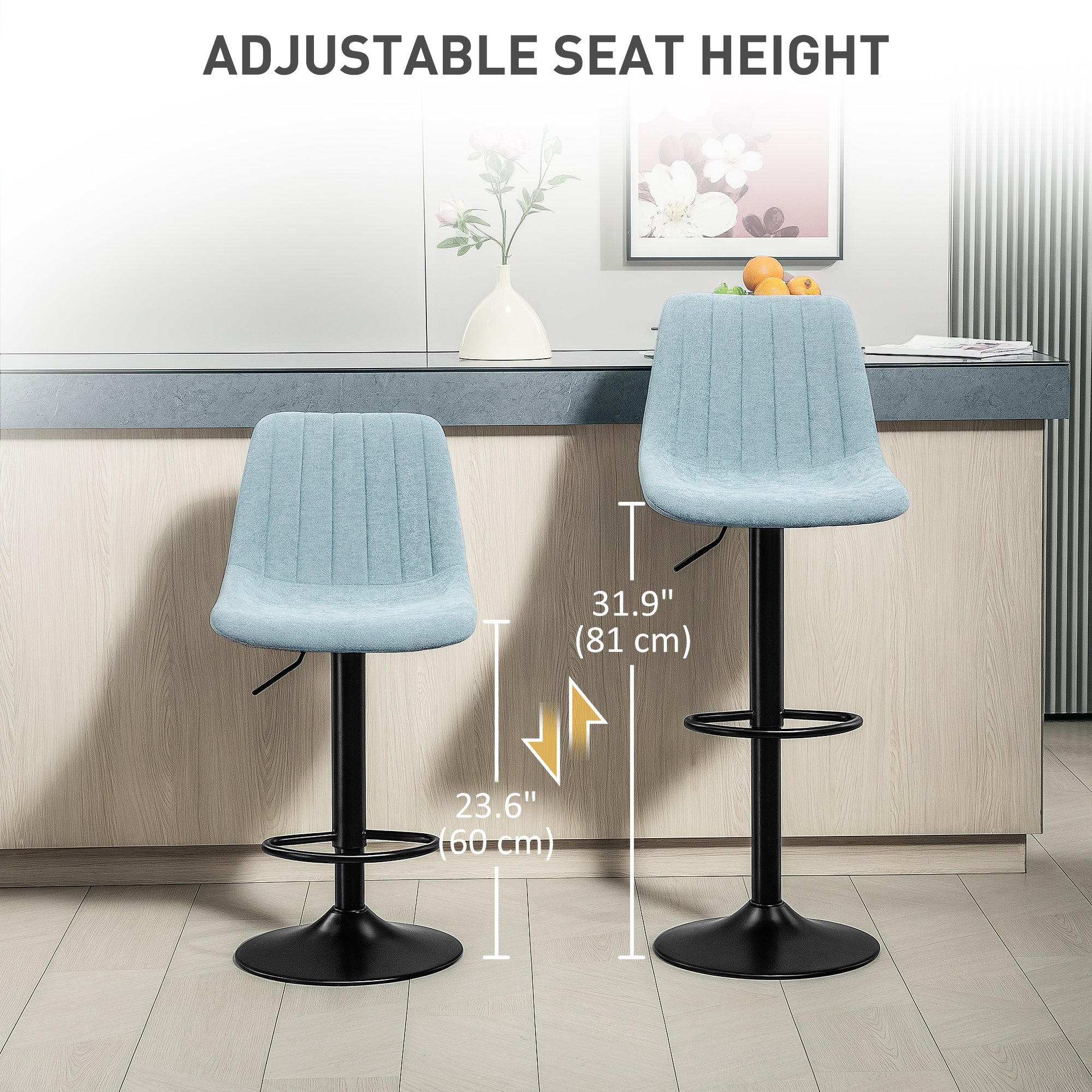 HOMCOM Set of Two Chenille-Feel Tub Bat Stools - Blue - North Peak Garden Furniture