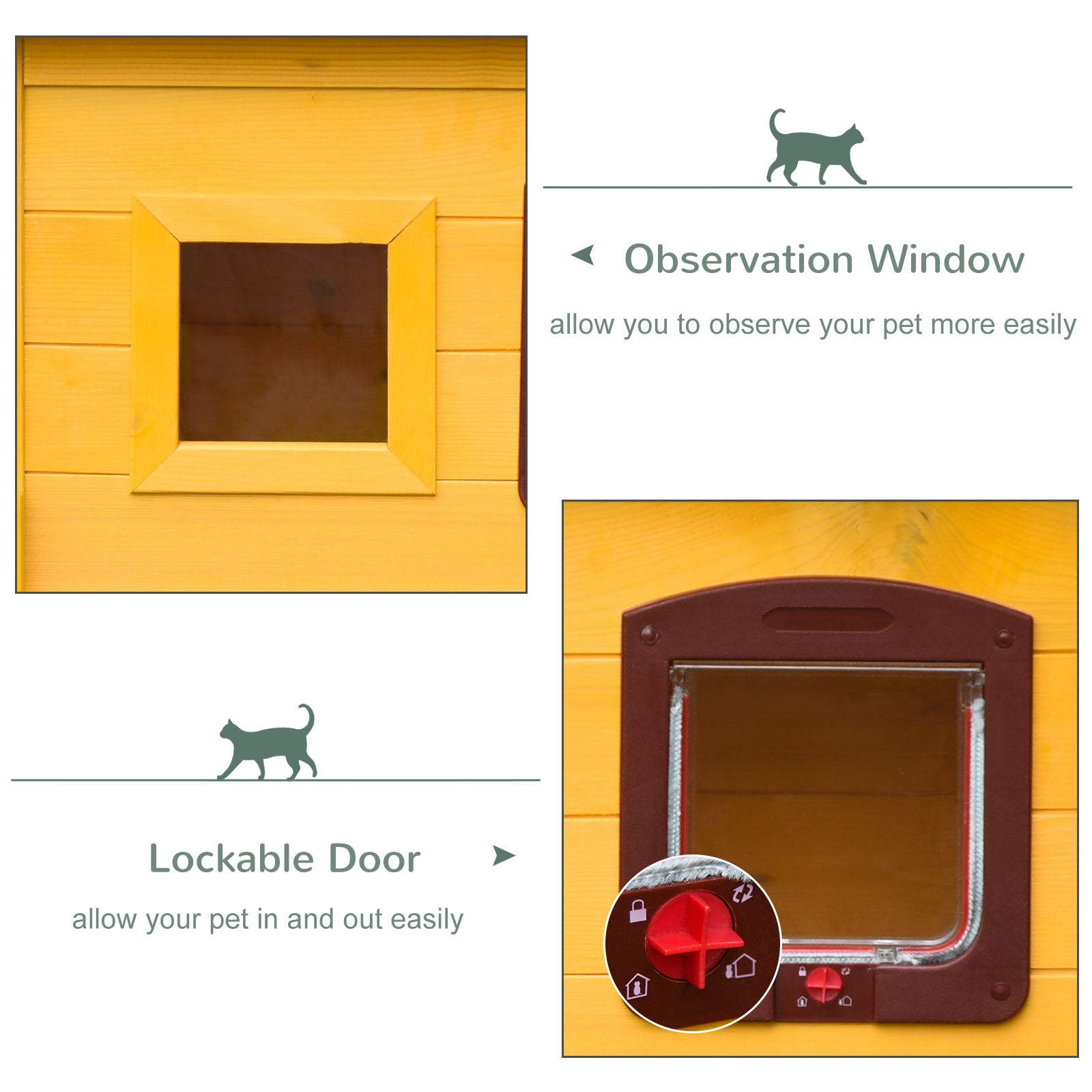 Pawhut Garden Wooden Cat House Hide Cage Outdoor Pet Play Home Water-resistant Roof Kitty Shelter Kennel w/ith Door & Window - North Peak Garden Furniture