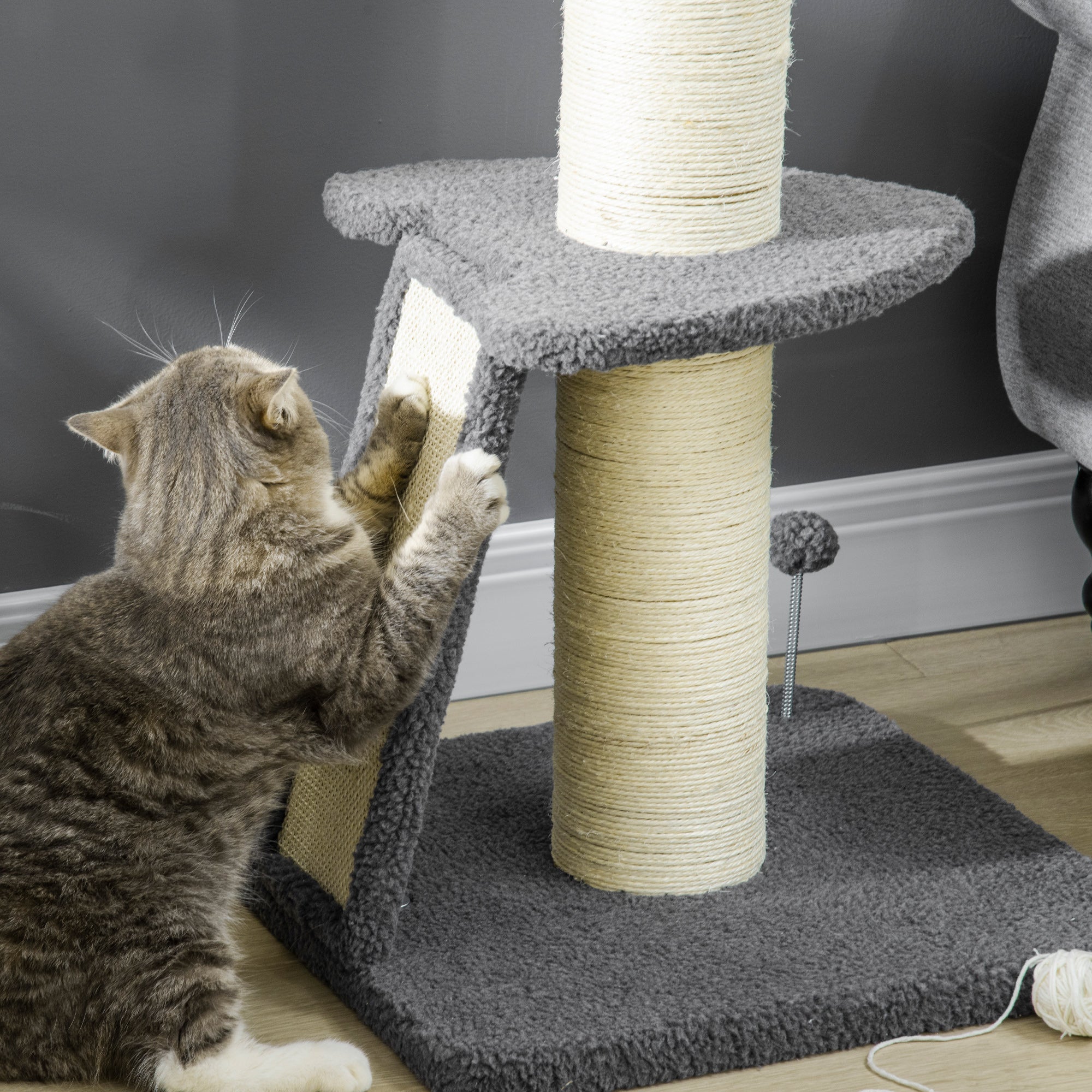 PawHut Cat Tree Tower with Scratching Posts, Pad, Bed, Toy Ball-Dark Grey - North Peak Garden Furniture