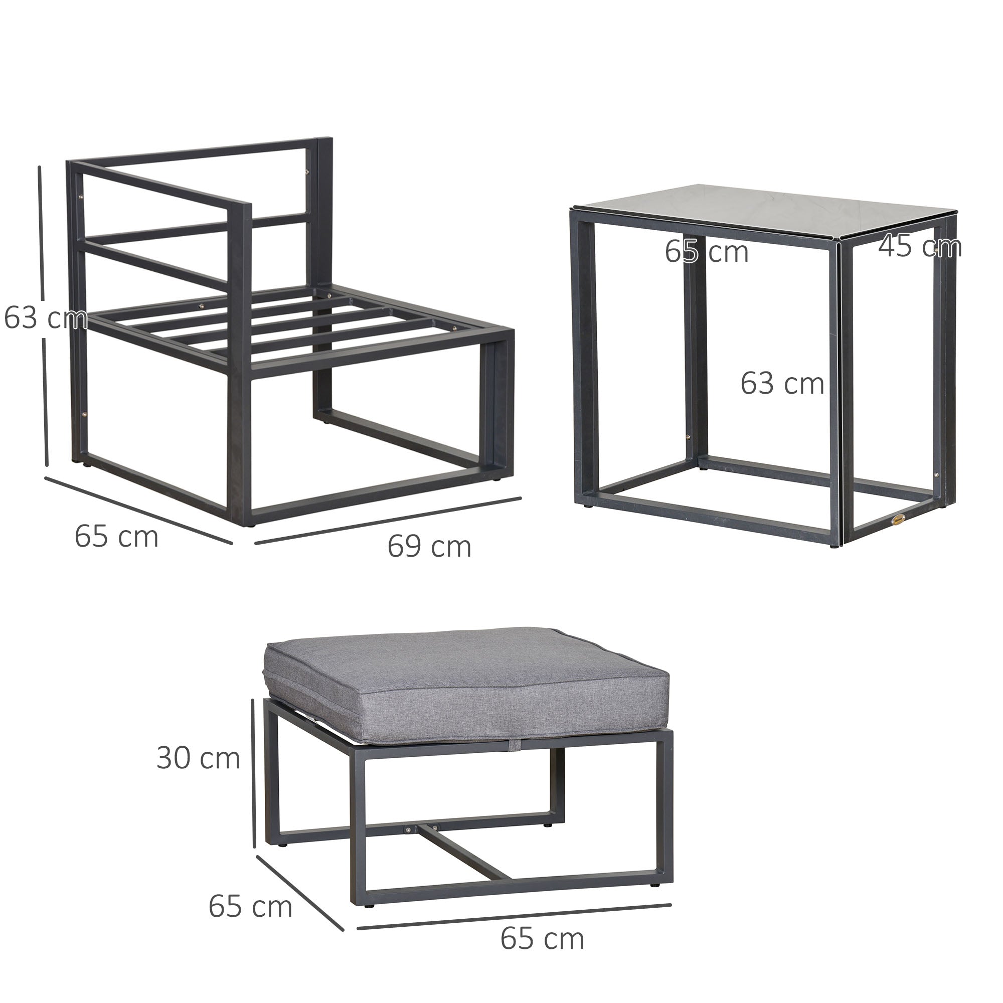 Outsunny 5 Piece Garden Aluminium Conversation Sofa Set Patio Furniture Set Outdoor 2 Sofas 2 Footstools End Table with Cushions - North Peak Garden Furniture