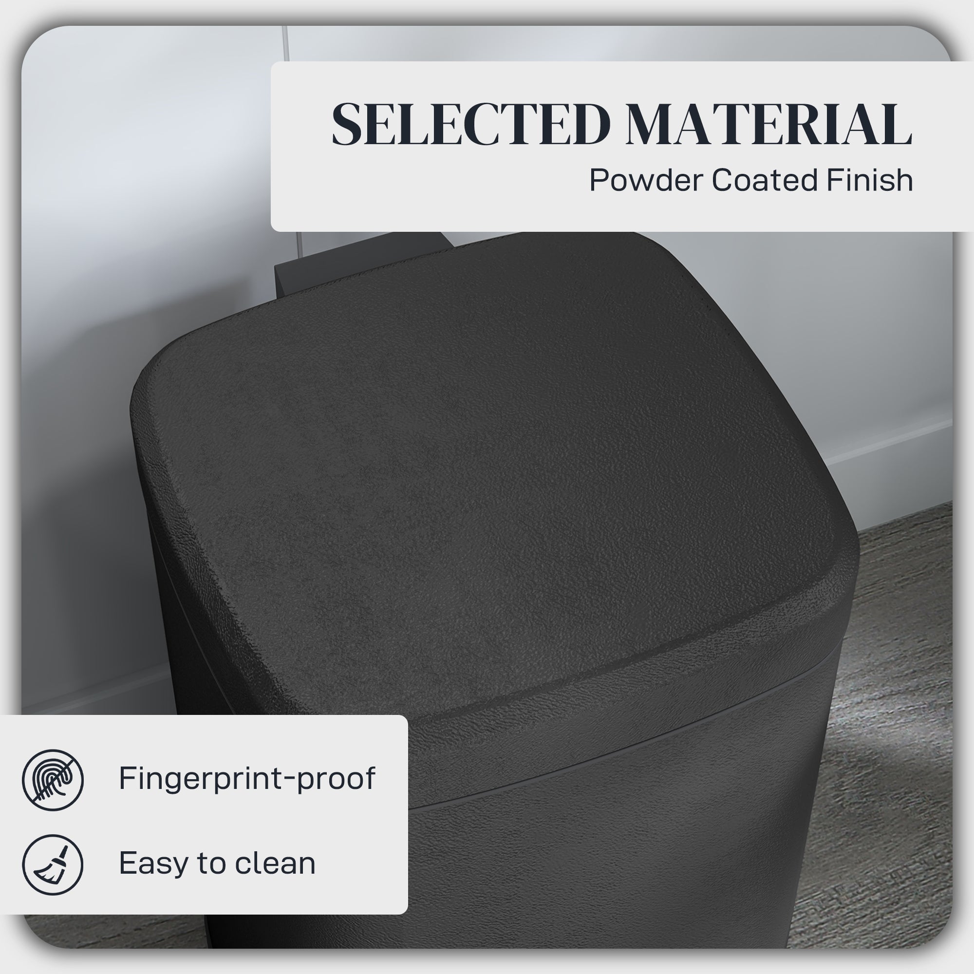 HOMCOM 20L Modern Boxy Metal Home Kitchen Bin - Black - North Peak Garden Furniture