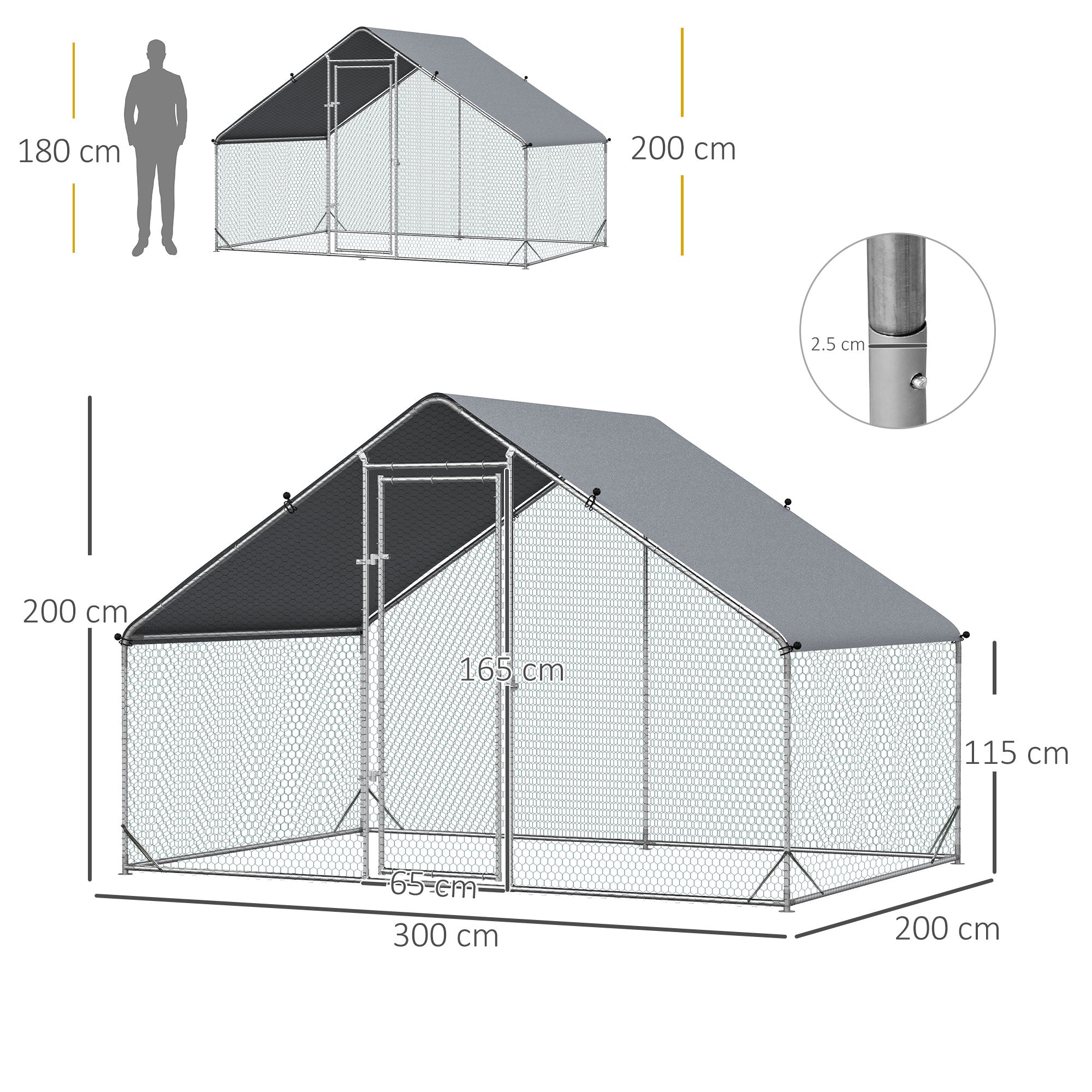 PawHut Chicken Run Galvanised Walk-in Chicken Coop Hen Poultry House Cage Rabbit Hutch Pet Playpen Garden w/ Water-Resist Cover, 3 x 2 x 2m - North Peak Garden Furniture