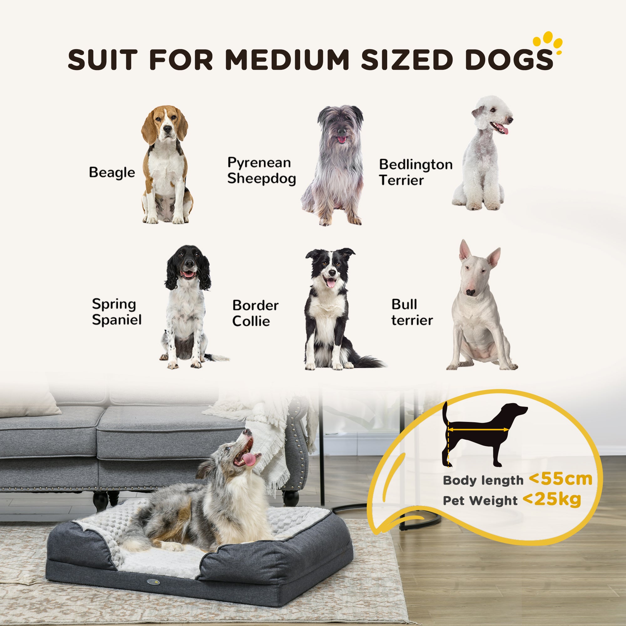 PawHut Calming Dog Bed Pet Mattress w/ Removable Cover, Anti-Slip Bottom, for Medium Dogs, 90L x 69W x 21Hcm - Charcoal Grey - North Peak Garden Furniture